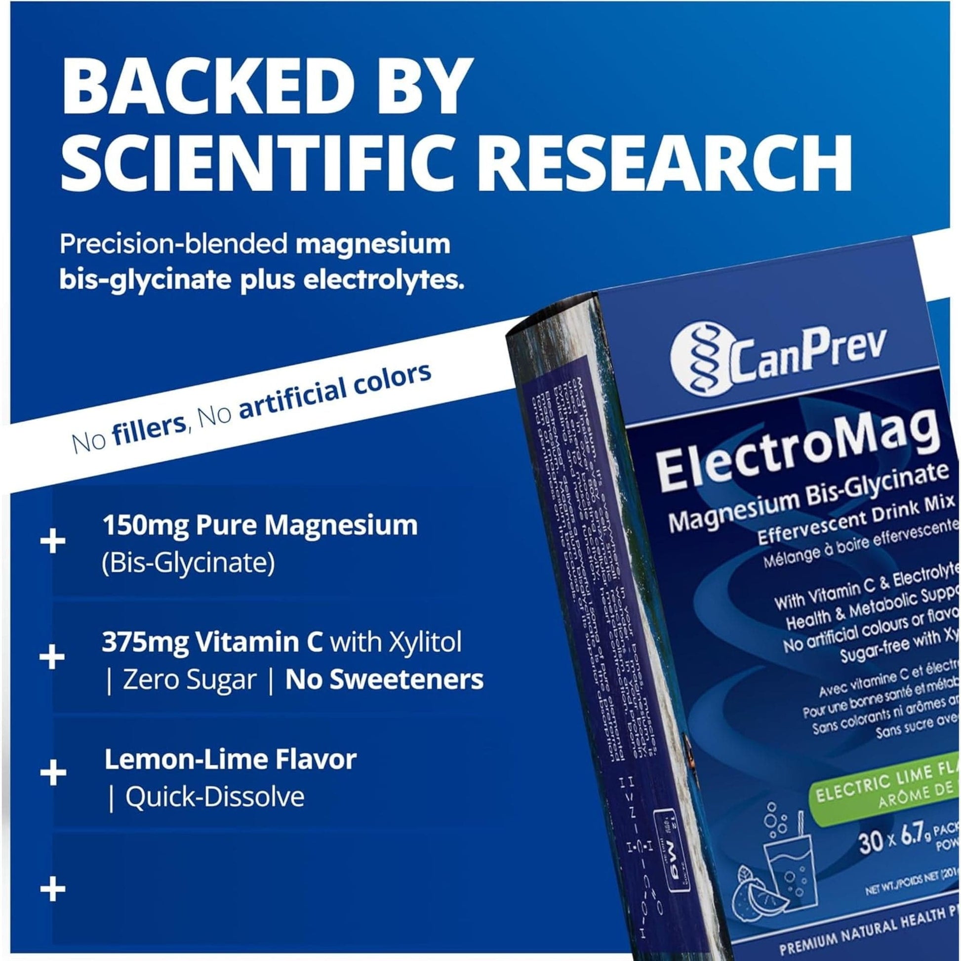Electric Lime Flavour, 30 Packets | CanPrev ElectroMag Magnesium Bis-Glycinate Effervescent Drink Mix