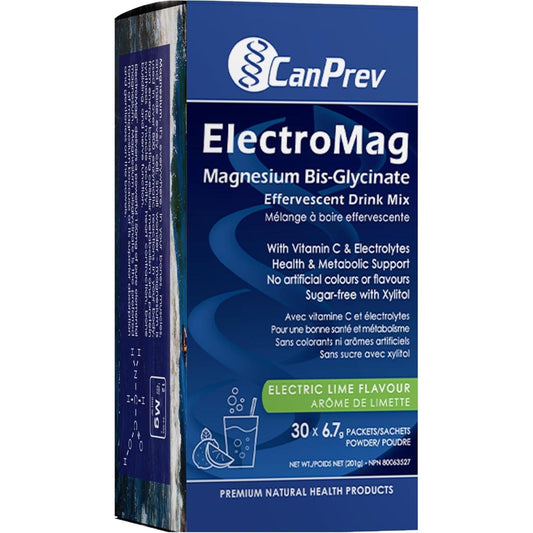 Electric Lime Flavour, 30 Packets | CanPrev ElectroMag Magnesium Bis-Glycinate Effervescent Drink Mix
