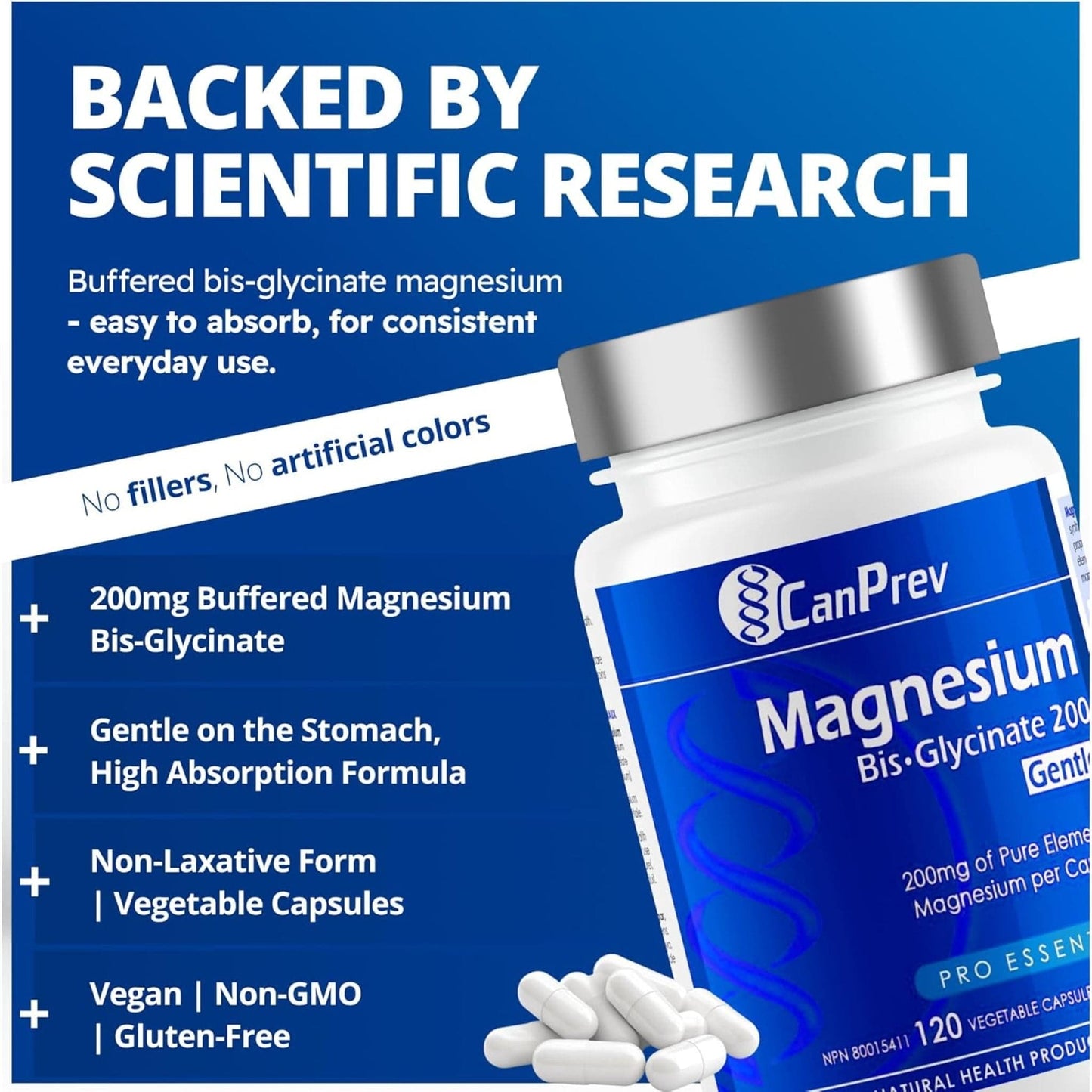 120 Vegetable Capsules | CanPrev Magnesium Bisglycinate 200mg Gentle