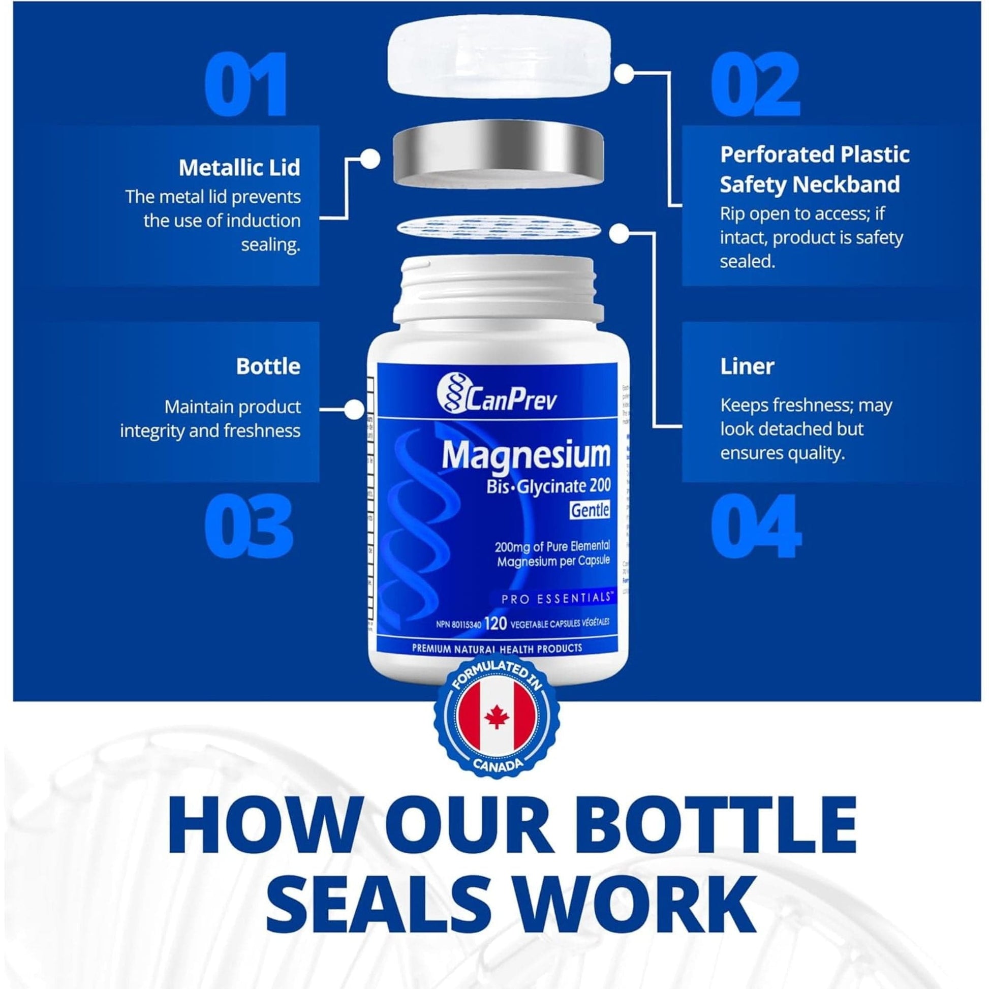 120 Vegetable Capsules | CanPrev Magnesium Bisglycinate 200mg Gentle