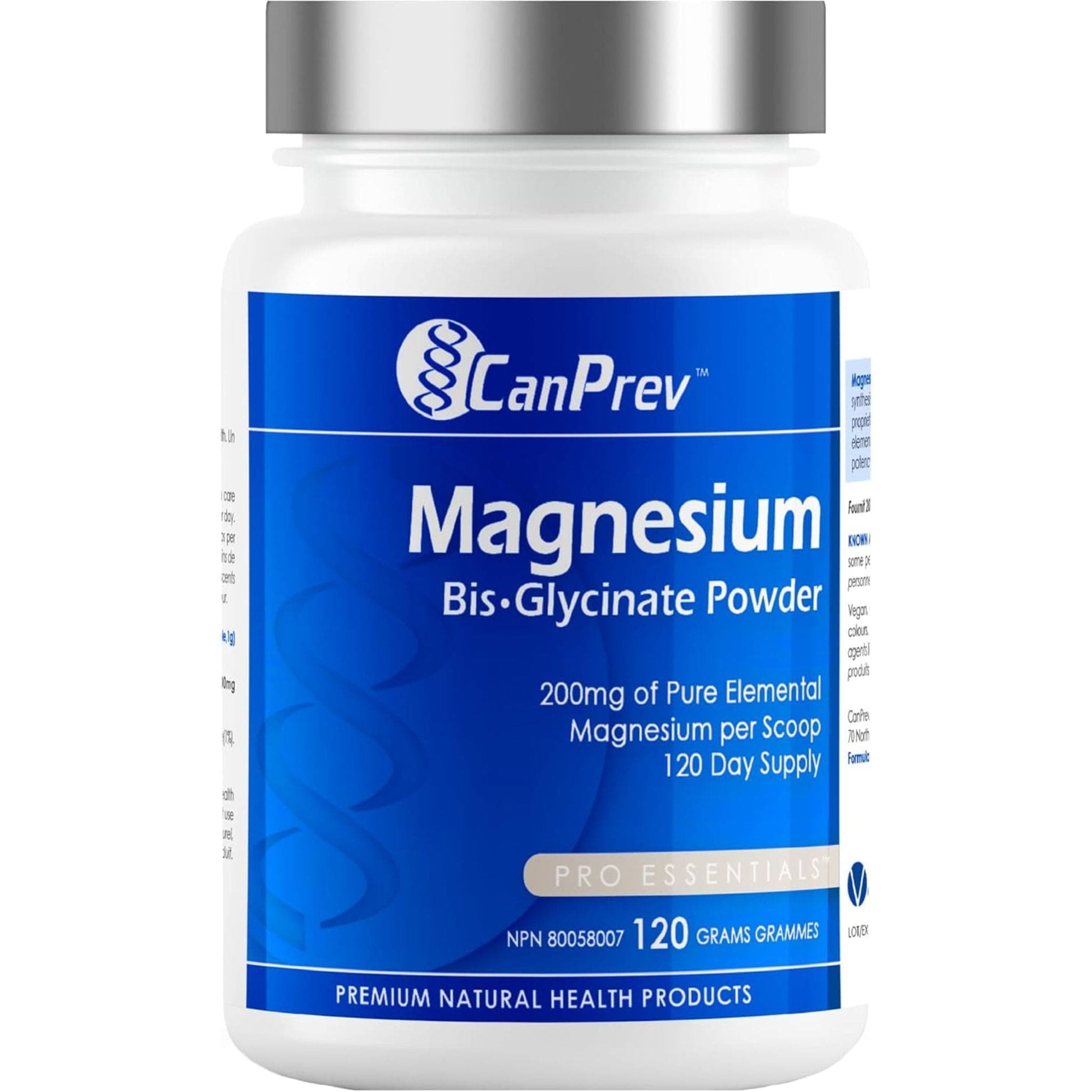 Unflavoured, 120g | CanPrev Magnesium Bis-Glycinate 200mg Powder 