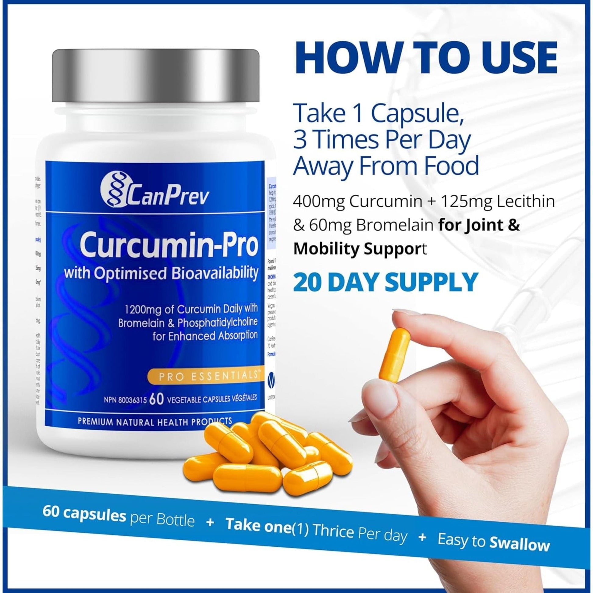 60 Vegetable Capsules | CanPrev Curcumin-Pro with Optimised Bioavailability