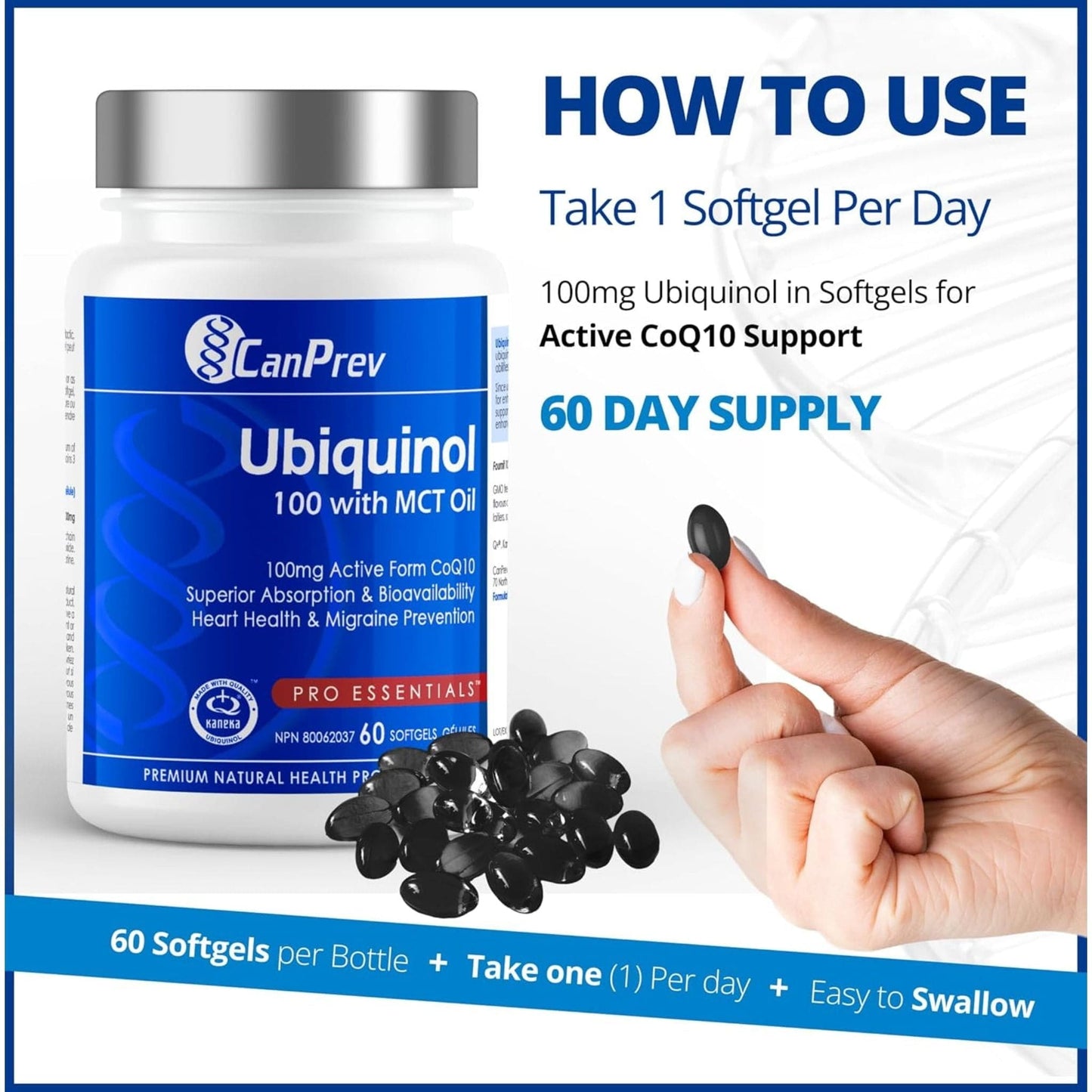 60 Softgels | CanPrev Ubiquinol 100mg with MCT Oil