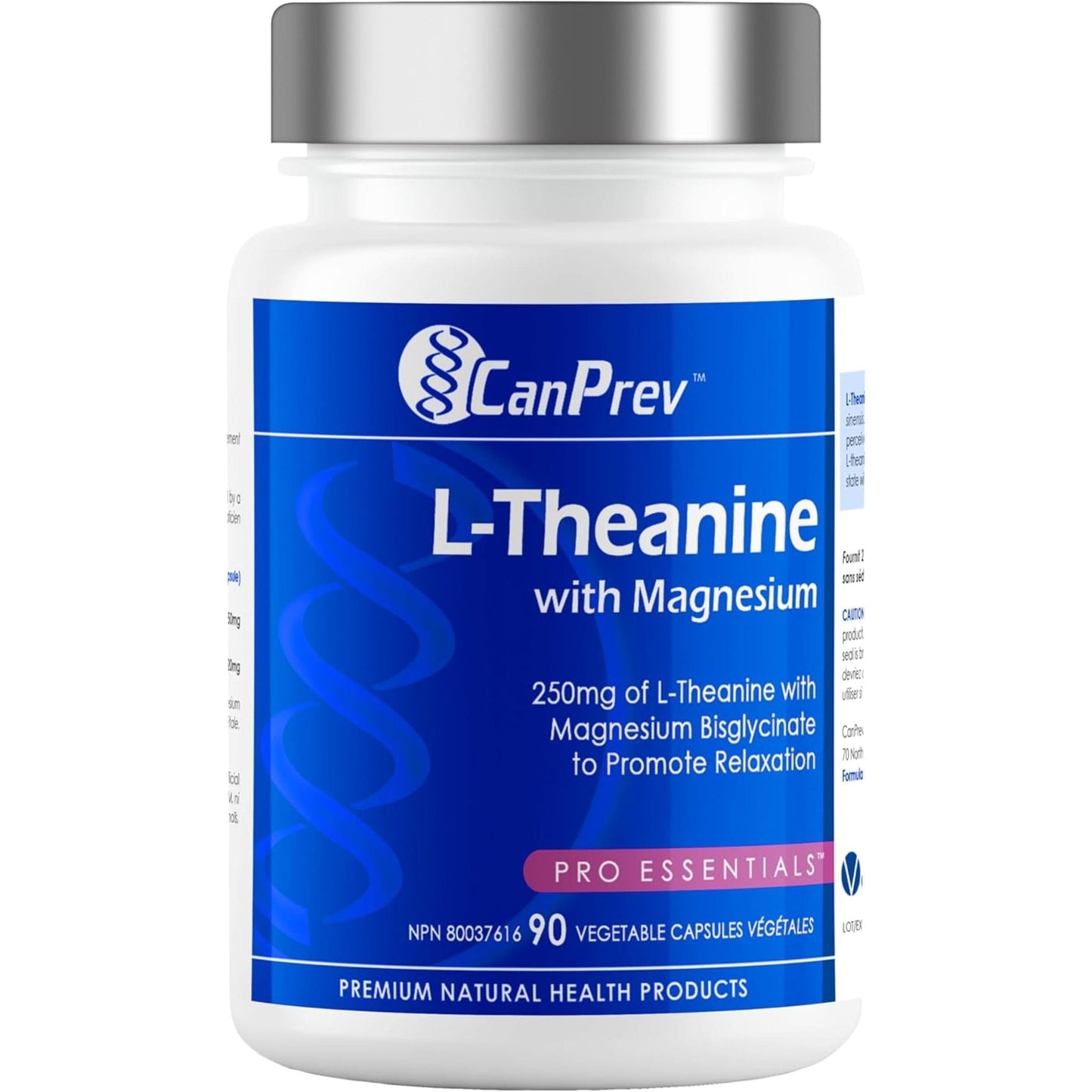 90 Vegetable Capsules | CanPrev L-Theanine 250mg with Magnesium Bisglycinate 20mg