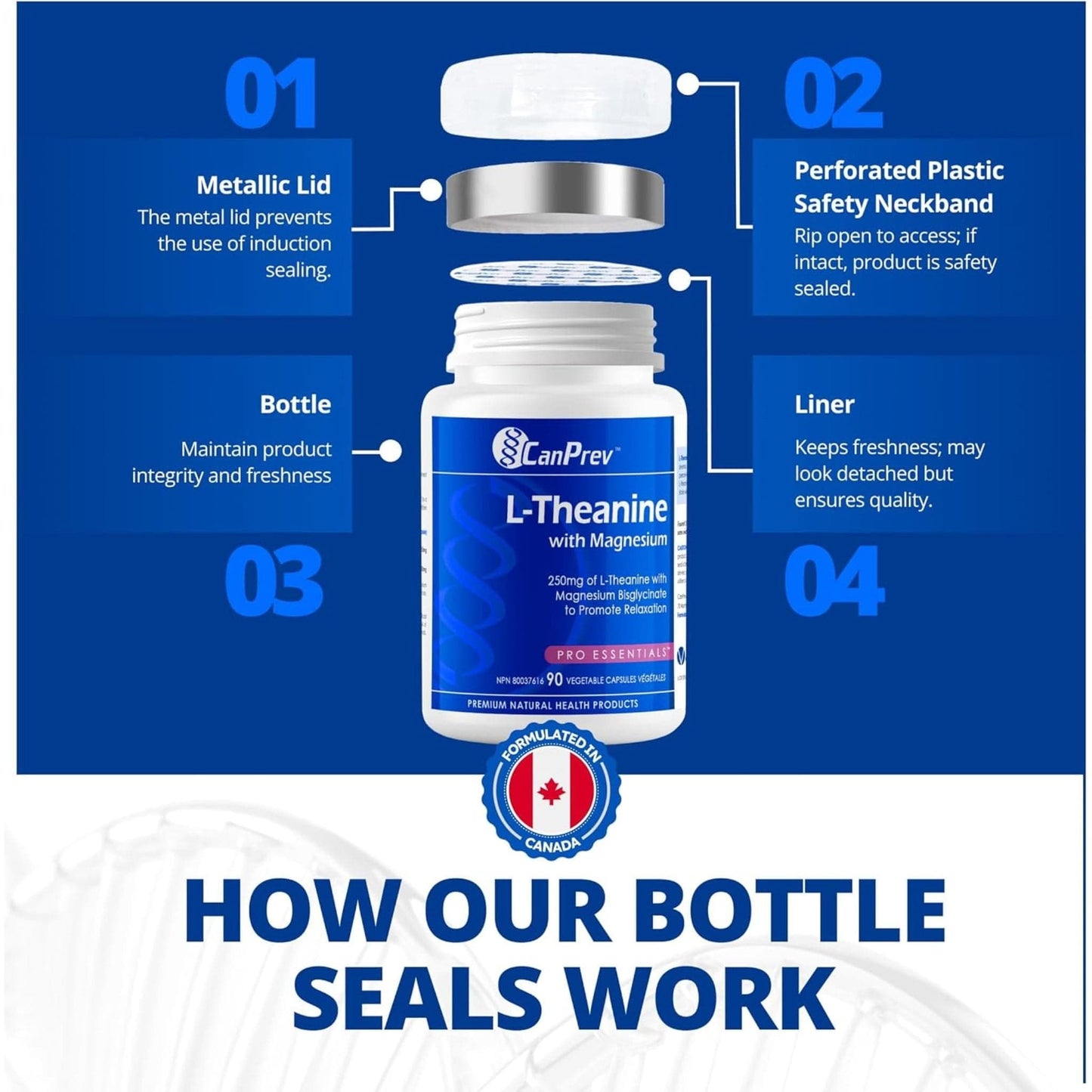 90 Vegetable Capsules | CanPrev L-Theanine 250mg with Magnesium Bisglycinate 20mg