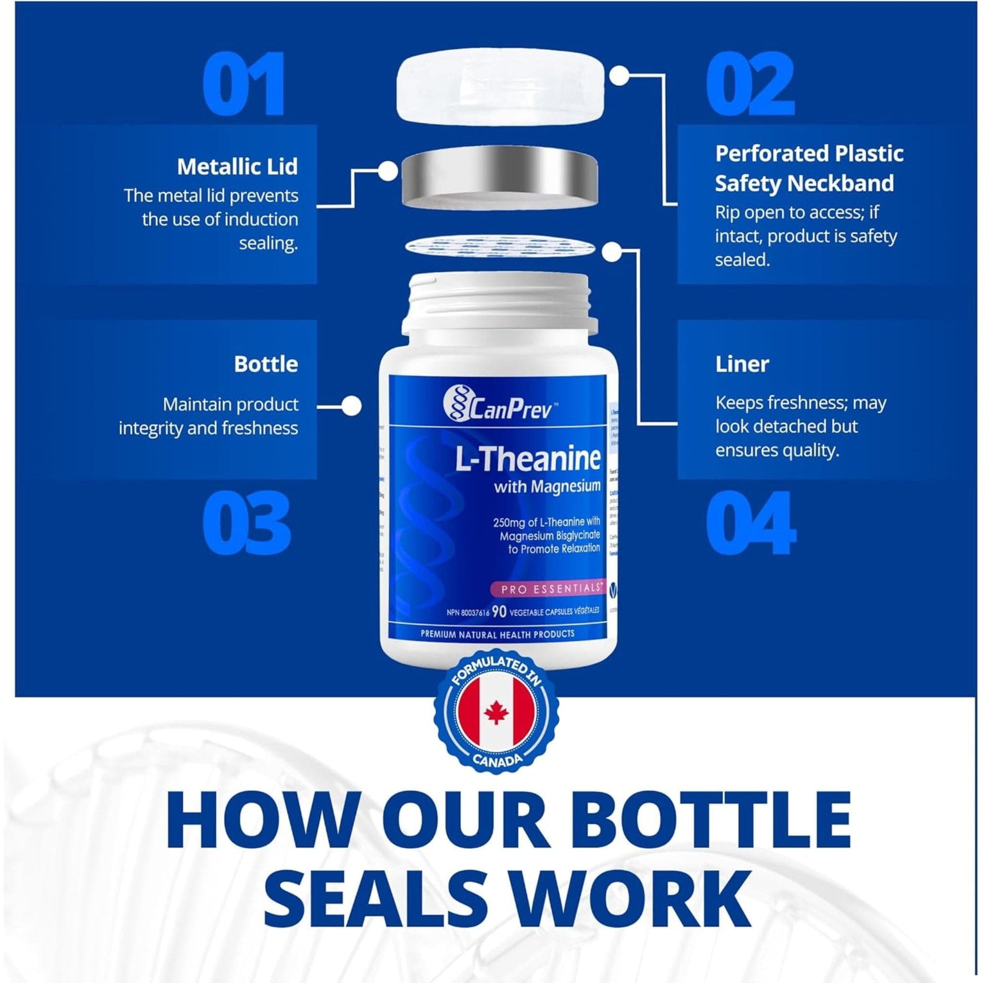 90 Vegetable Capsules | CanPrev L-Theanine 250mg with Magnesium Bisglycinate 20mg