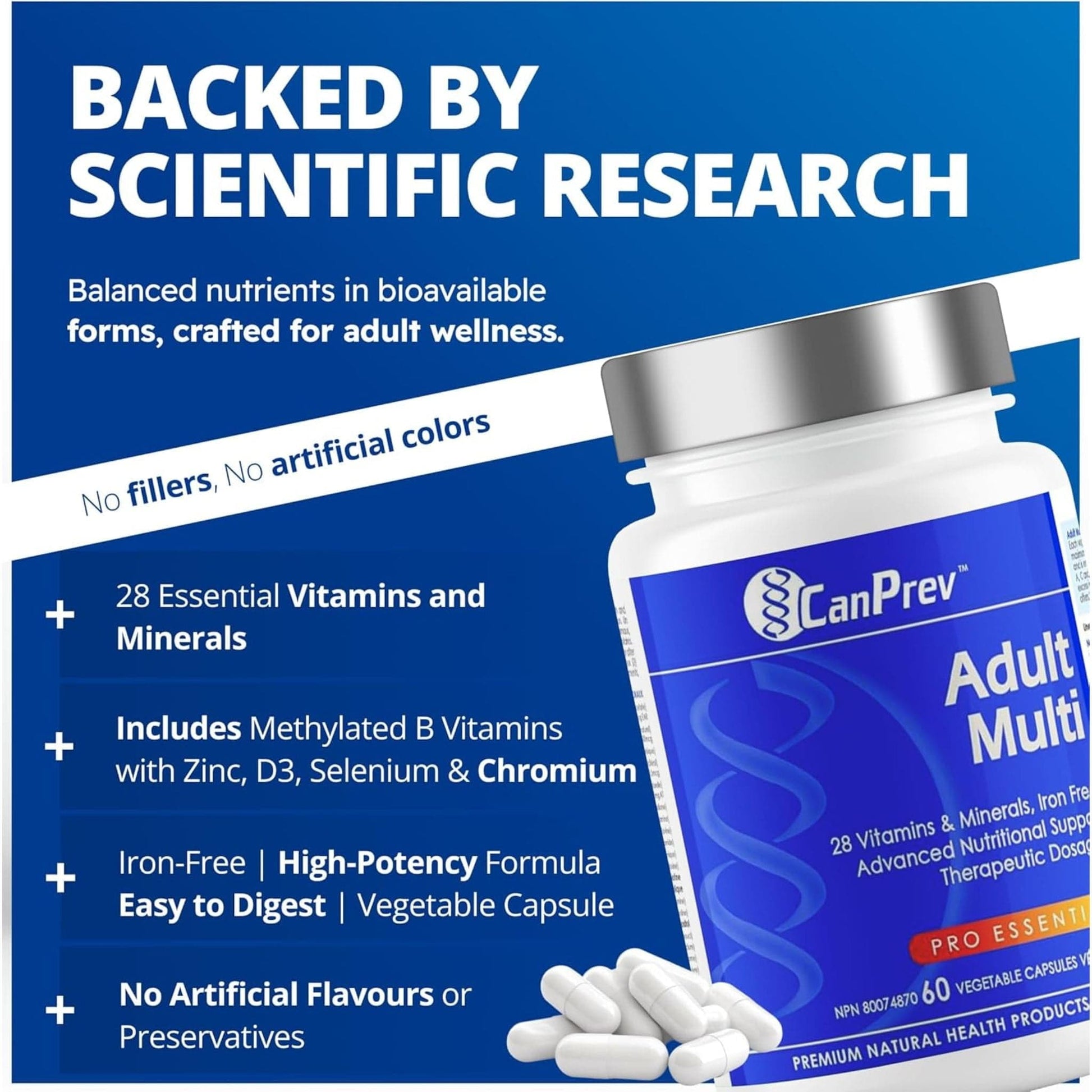 60 Vegetable Capsules | CanPrev Adult Multi
