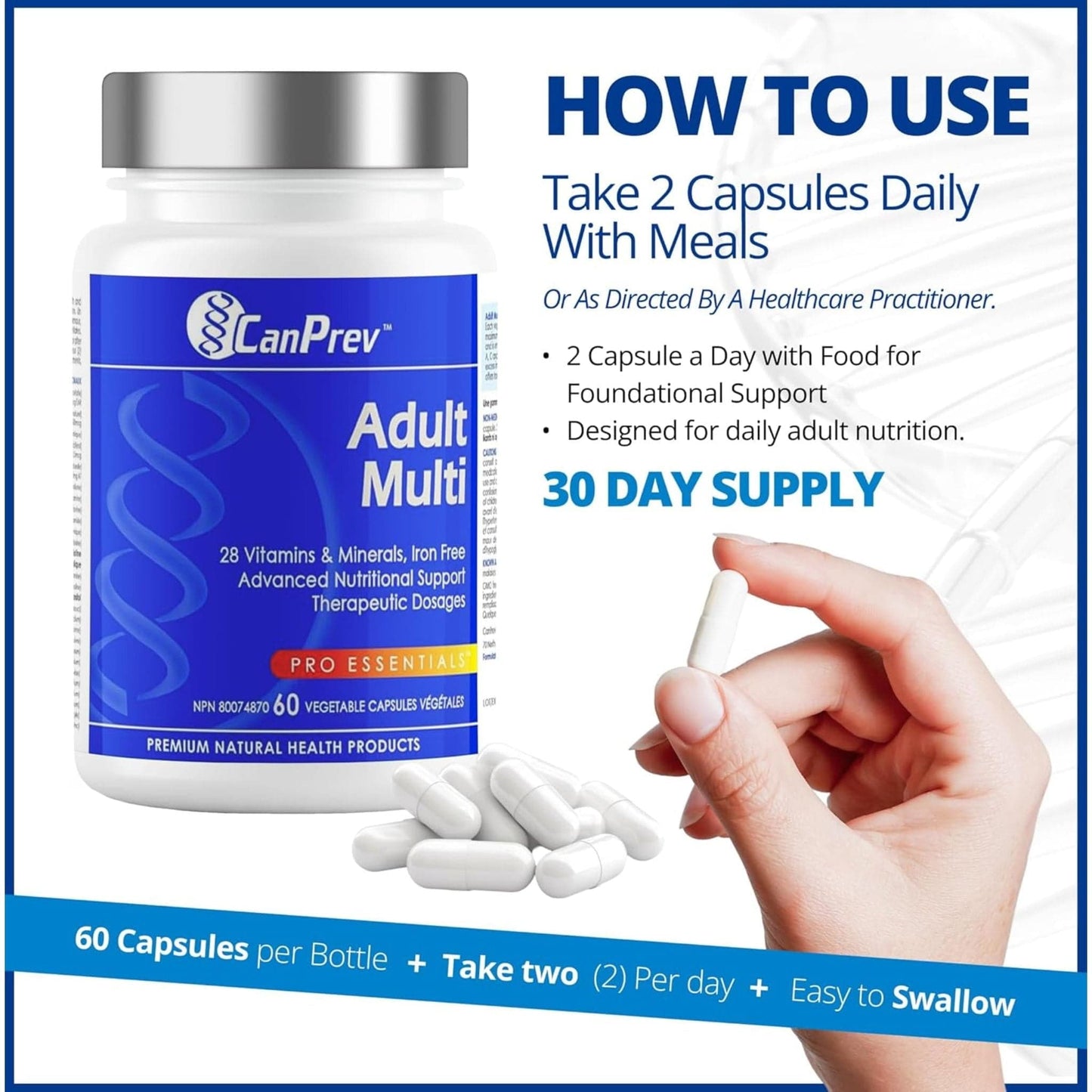 60 Vegetable Capsules | CanPrev Adult Multi