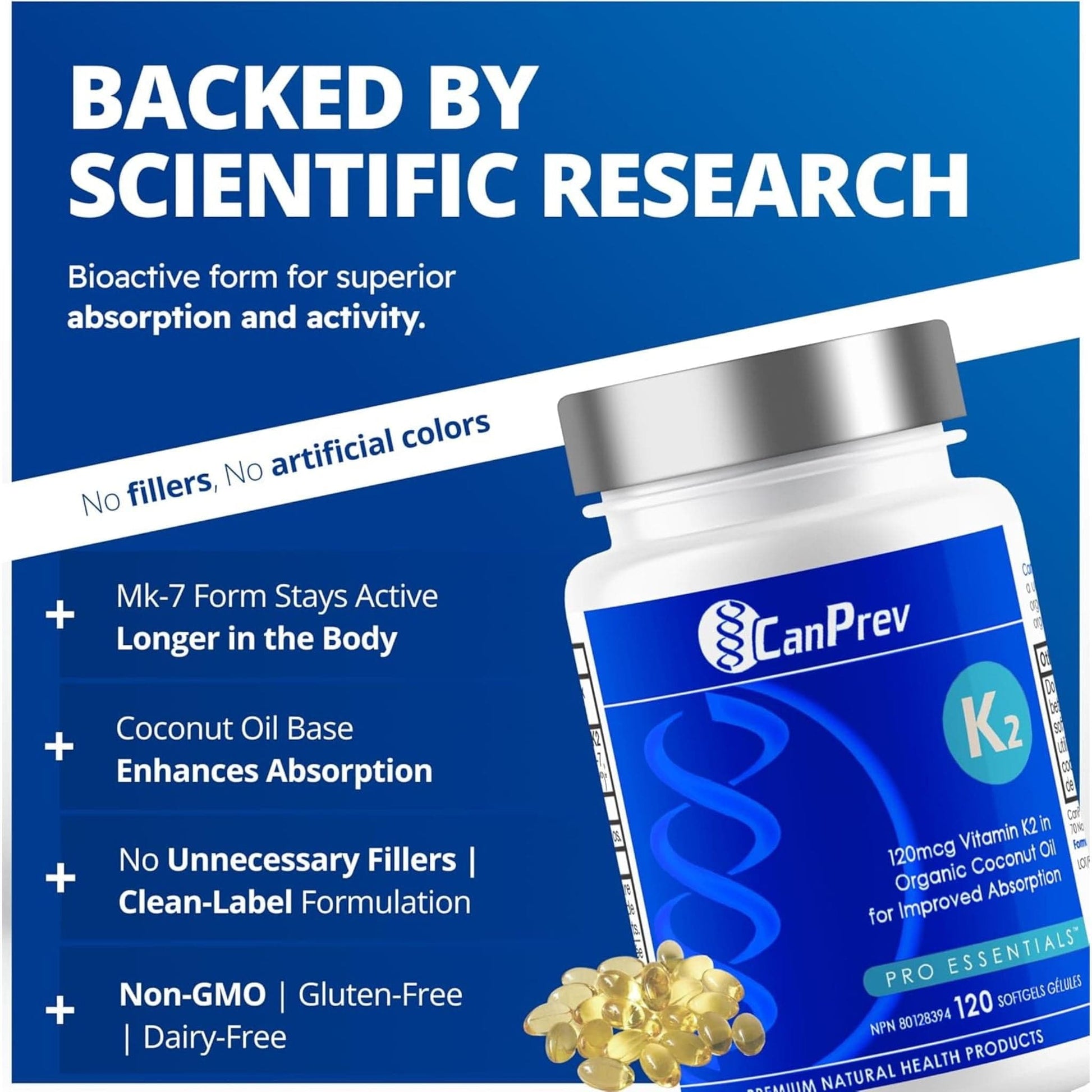 120 Softgels | CanPrev Vitamin K2 120mcg in Organic Coconut Oil