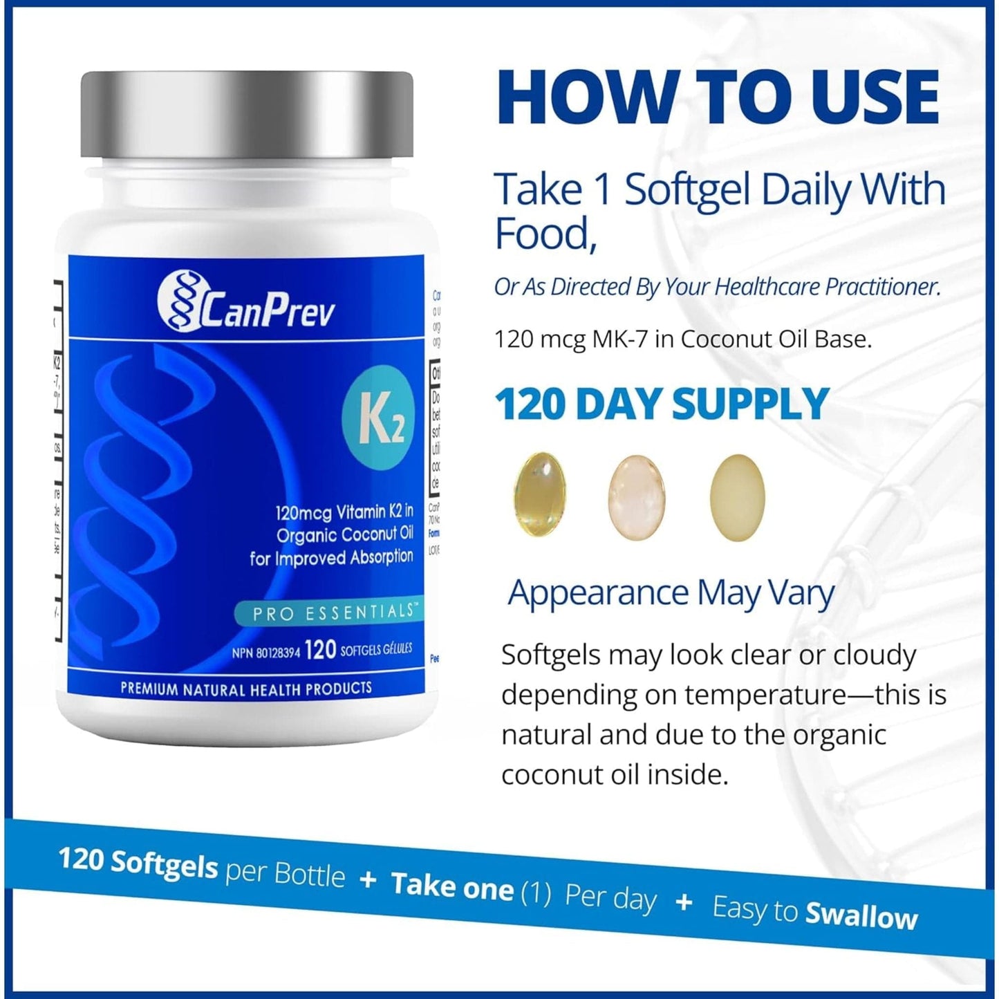 120 Softgels | CanPrev Vitamin K2 120mcg in Organic Coconut Oil