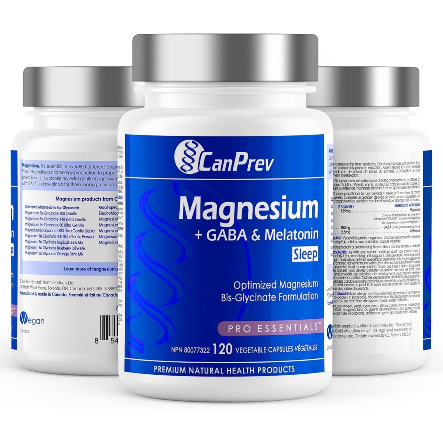 CanPrev Magnesium + GABA & Melatonin For Sleep (125mg + 100mg & 2.5mg), 120 Vegetable Capsules