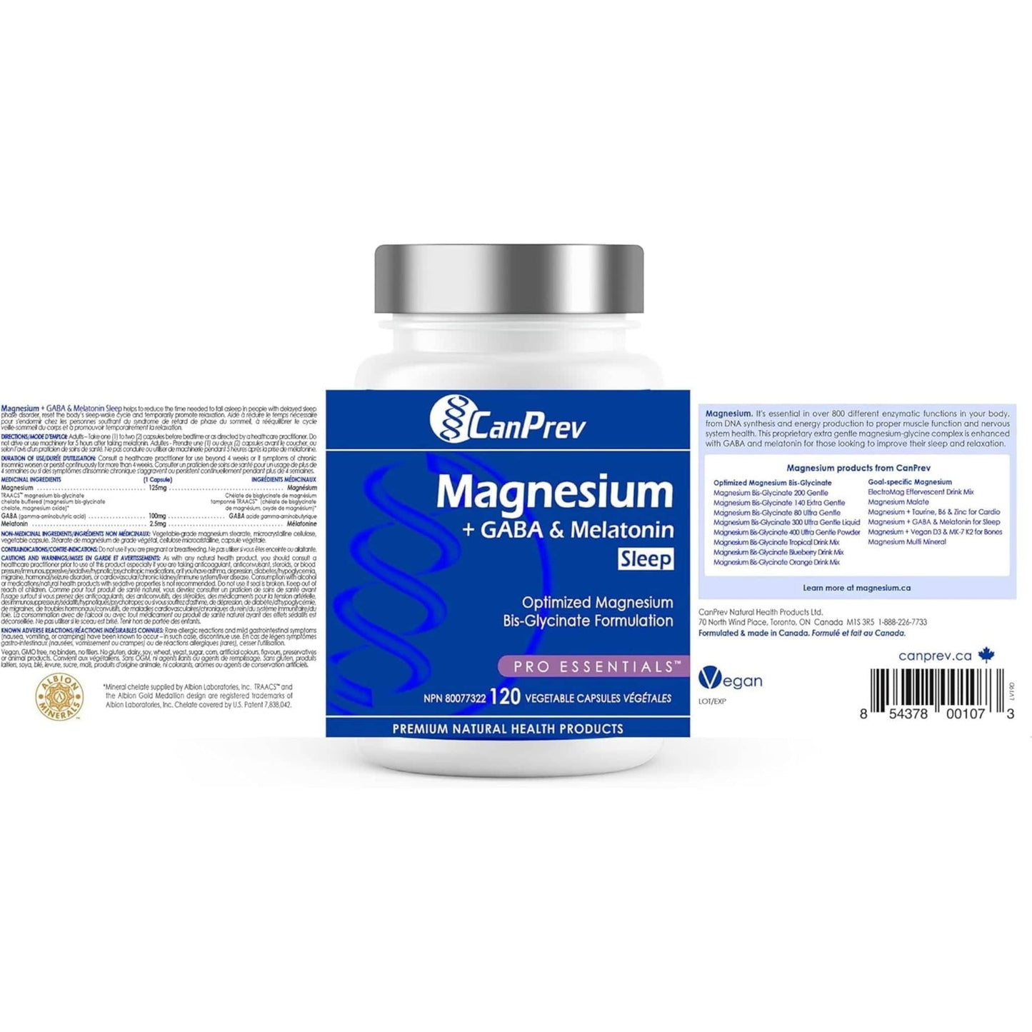 CanPrev Magnesium + GABA & Melatonin For Sleep (125mg + 100mg & 2.5mg), 120 Vegetable Capsules