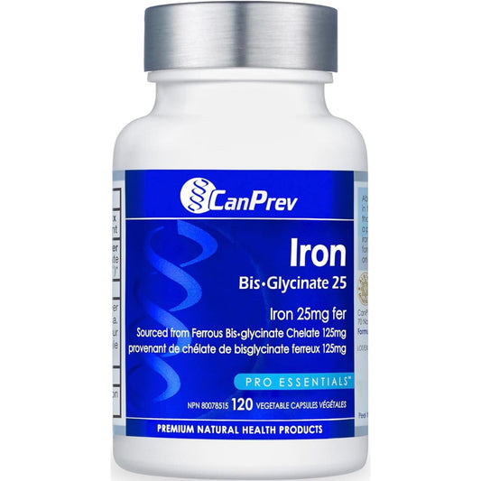 120 Vegetable Capsules | CanPrev Iron Bis-Glycinate 25mg
