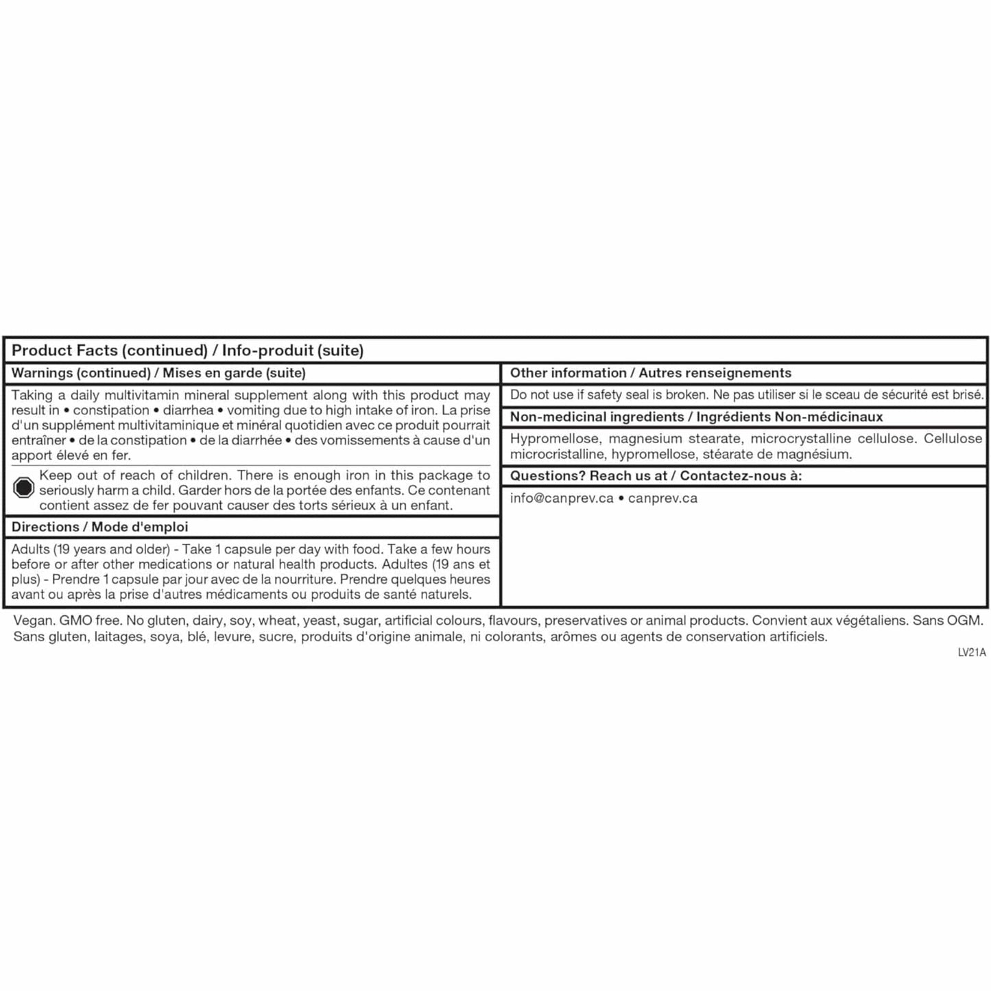 120 Vegetable Capsules | CanPrev Iron Bis-Glycinate 25mg