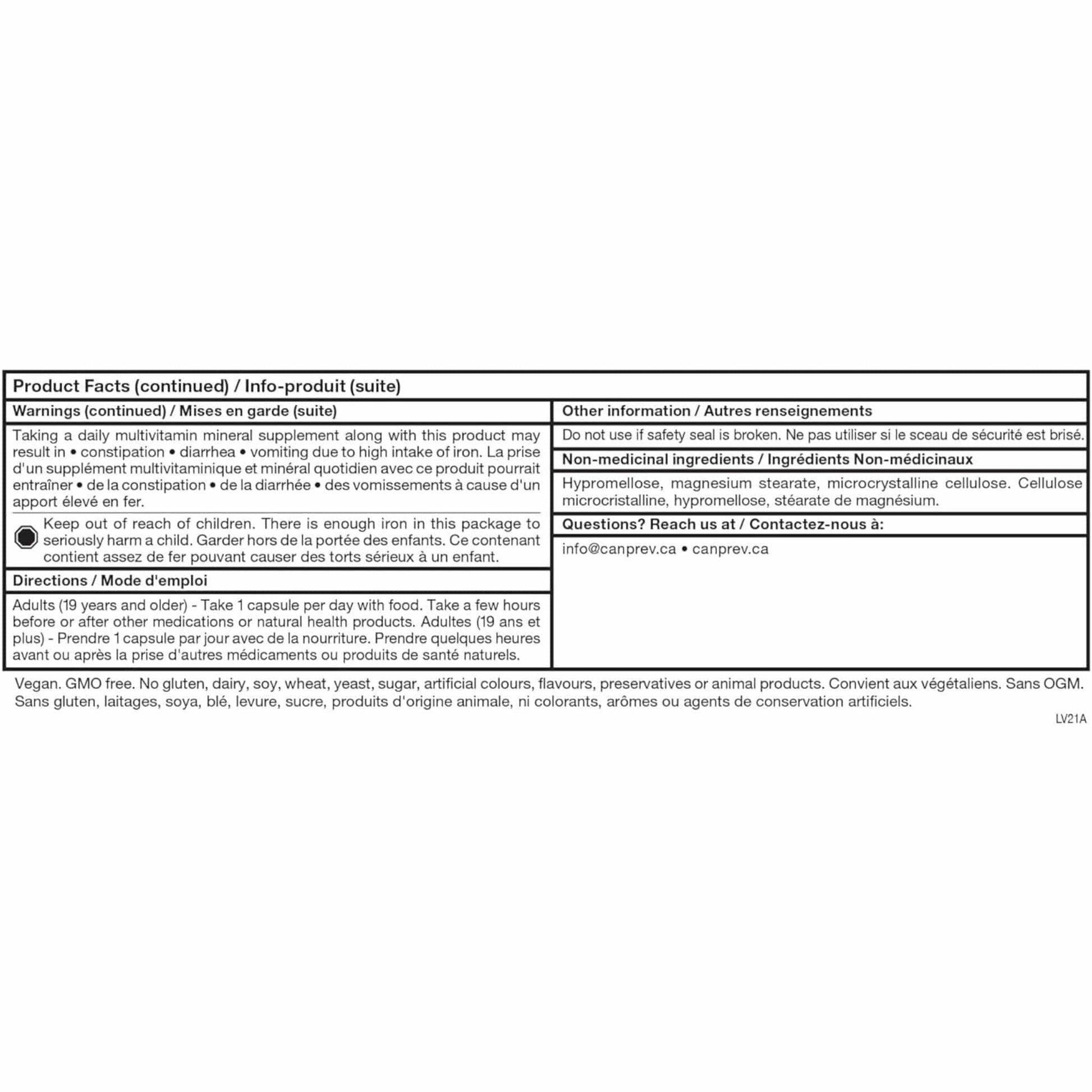 120 Vegetable Capsules | CanPrev Iron Bis-Glycinate 25mg