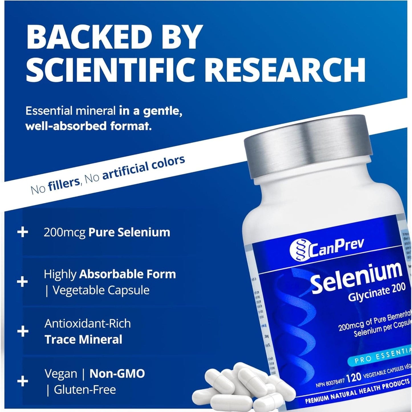 120 Vegetable Capsules | CanPrev Selenium Glycinate 200
