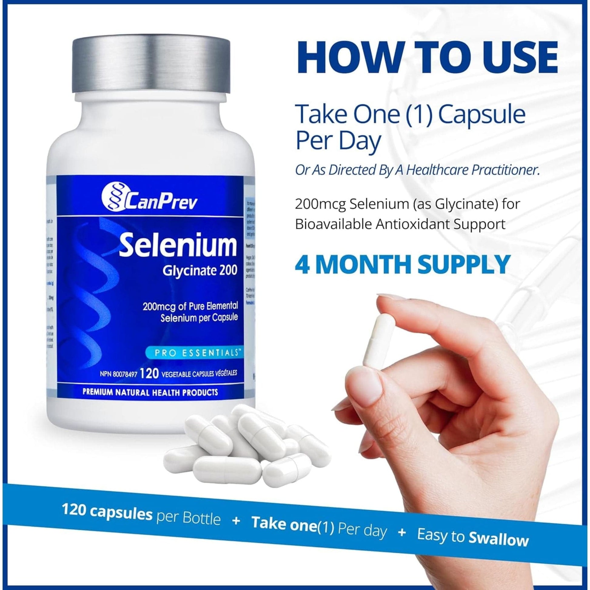 120 Vegetable Capsules | CanPrev Selenium Glycinate 200