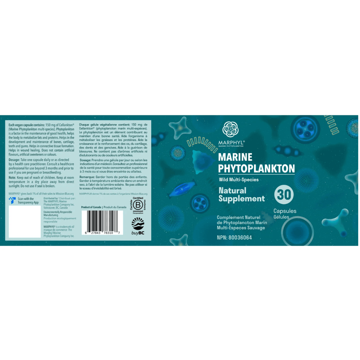 30 Capsules | Marphyl Marine Phytoplankton Supplement Label