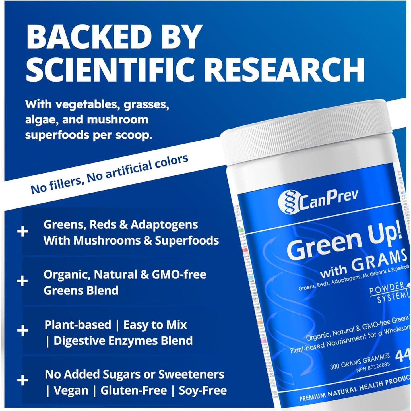 Unflavoured, 300g | CanPrev Green Up! with GRAMS Powder