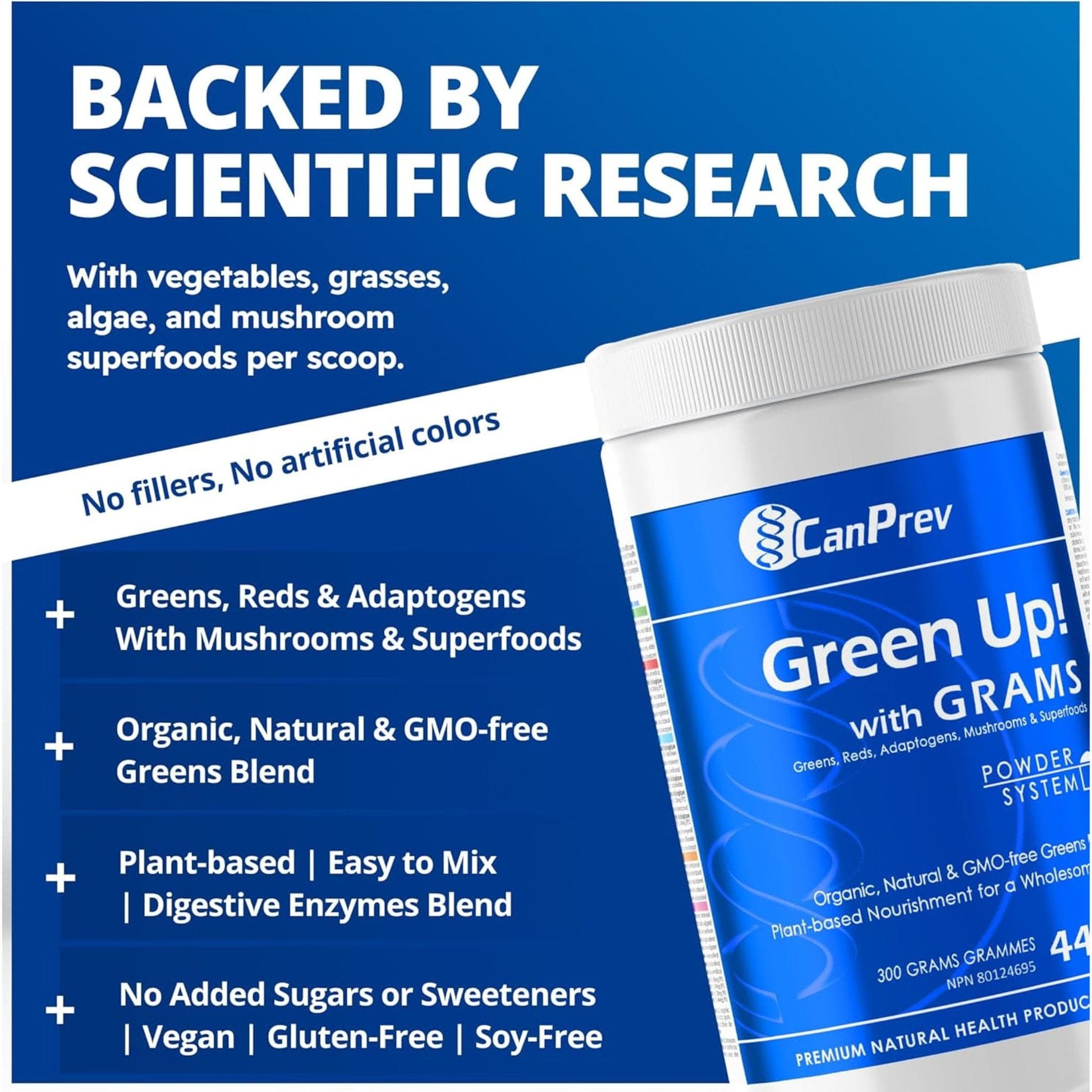 Unflavoured, 300g | CanPrev Green Up! with GRAMS Powder