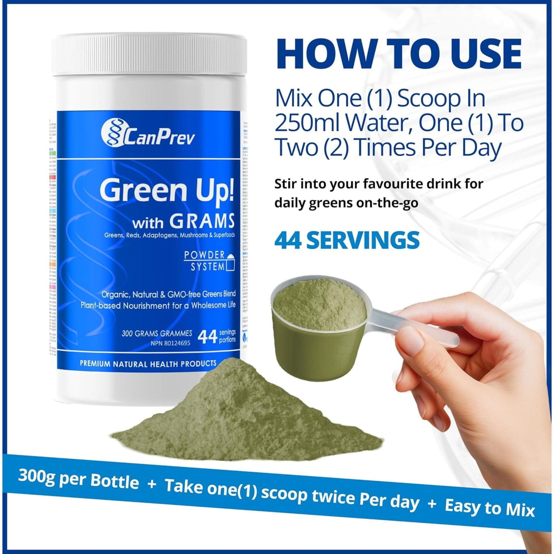 Unflavoured, 300g | CanPrev Green Up! with GRAMS Powder