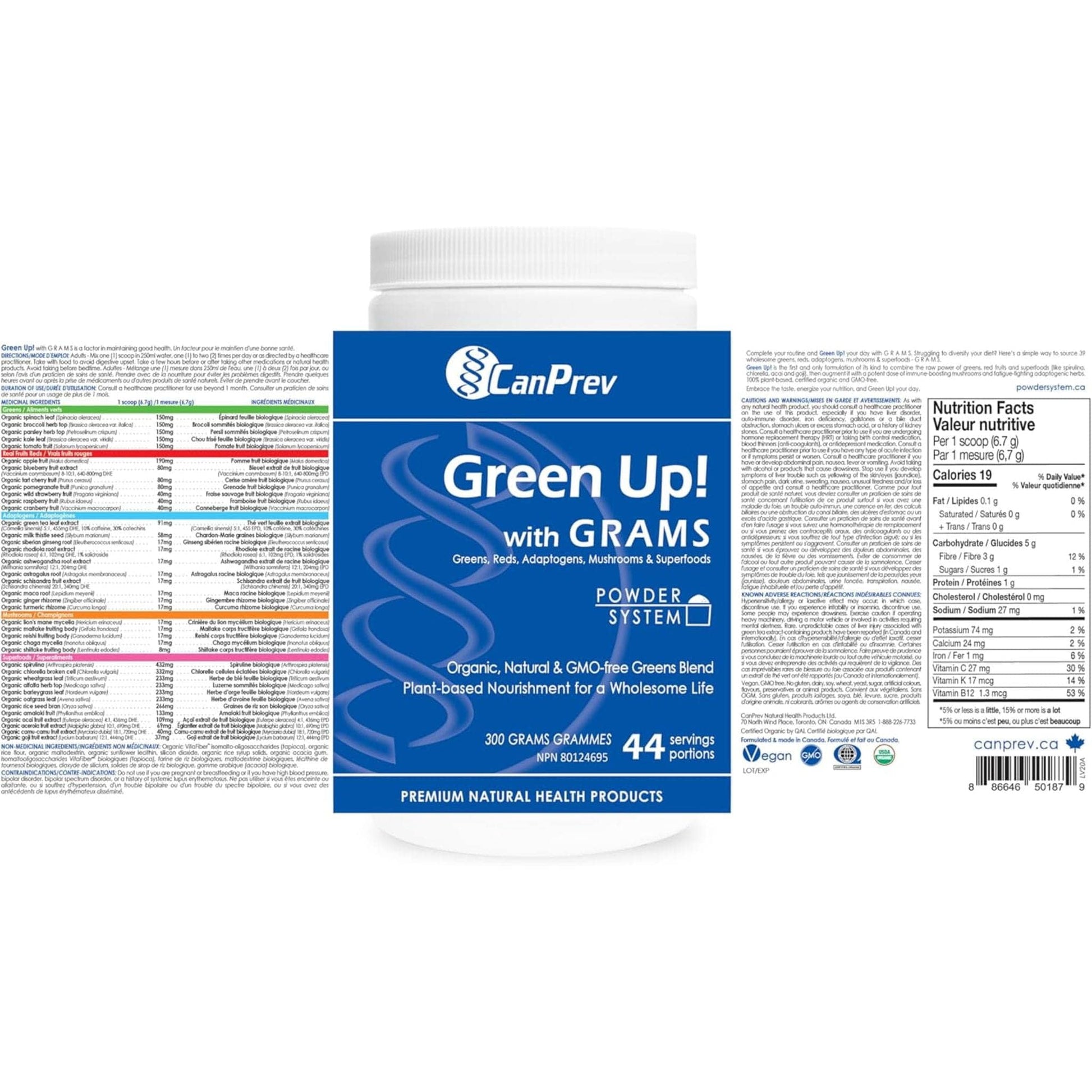 Unflavoured, 300g | CanPrev Green Up! with GRAMS Powder