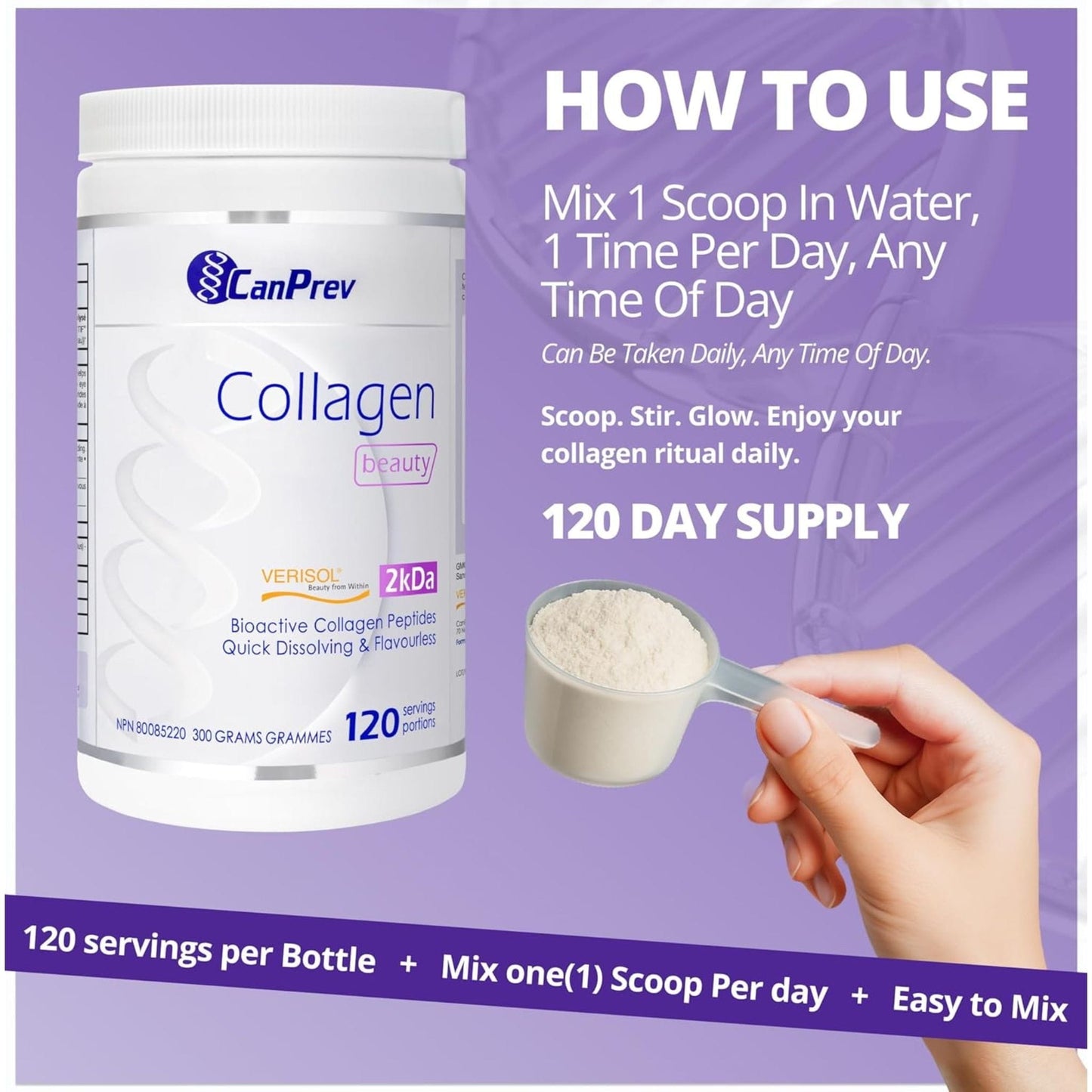 Unflavoured, 500g | CanPrev Collagen Beauty Powder, Verisol Bioactive Collagen Peptides