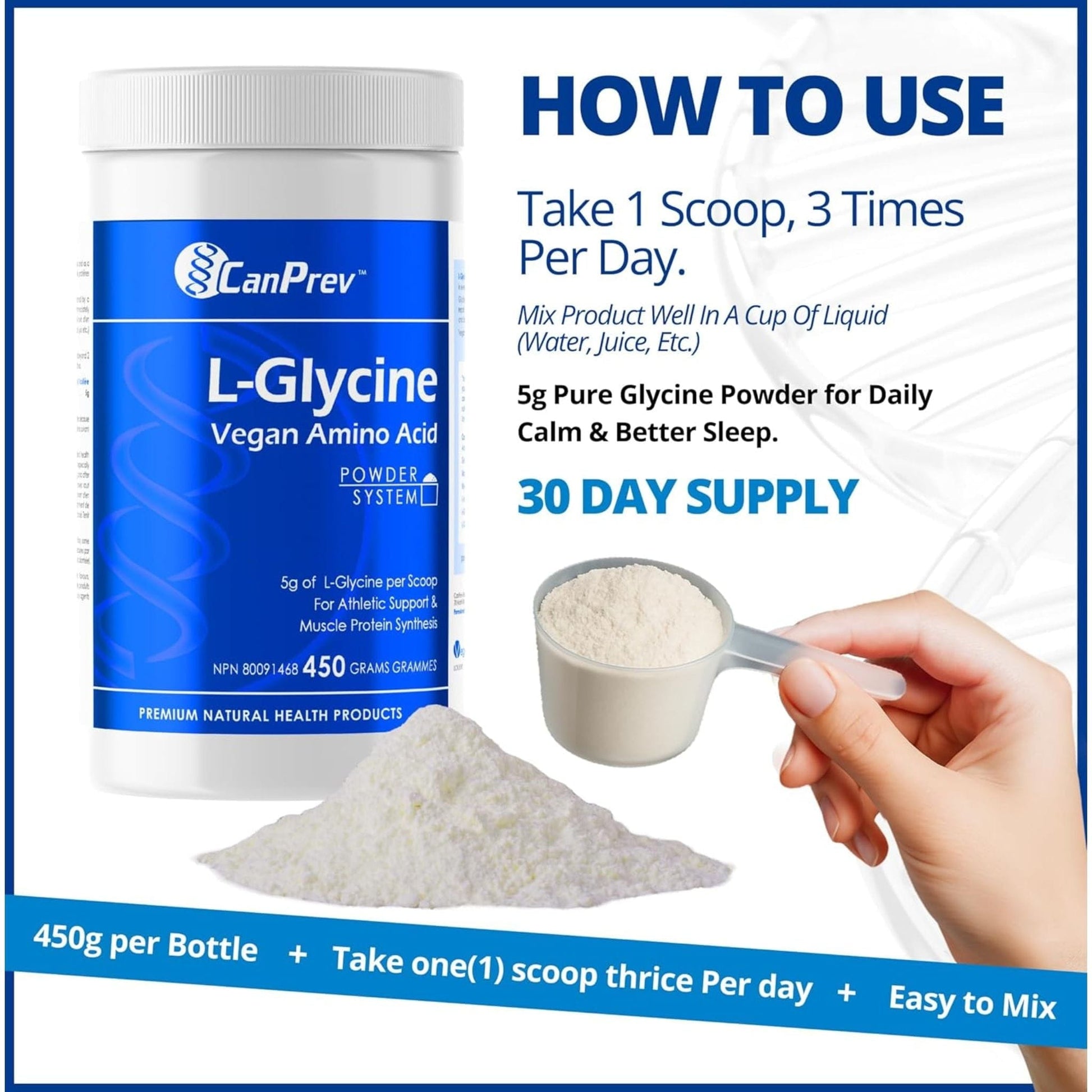 Unflavoured, 450g | CanPrev L-Glycine Vegan Amino Acid Powder