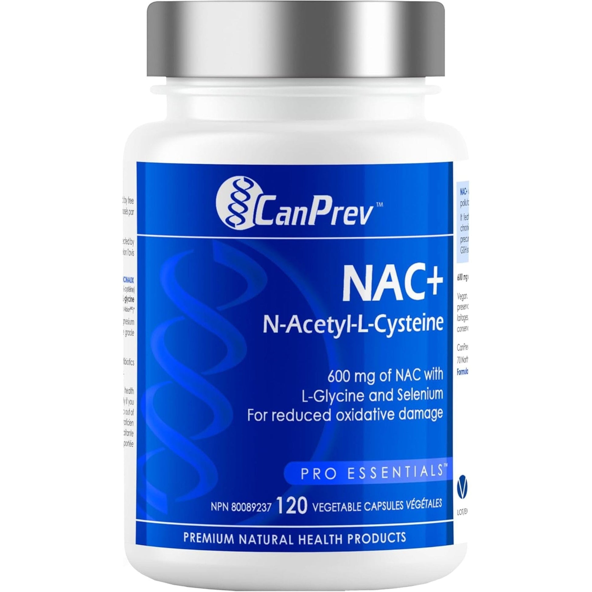 120 Vegetable Capsules |  CanPrev NAC (N-Acetyl-L-Cysteine) 600mg with Glycine and Selenium