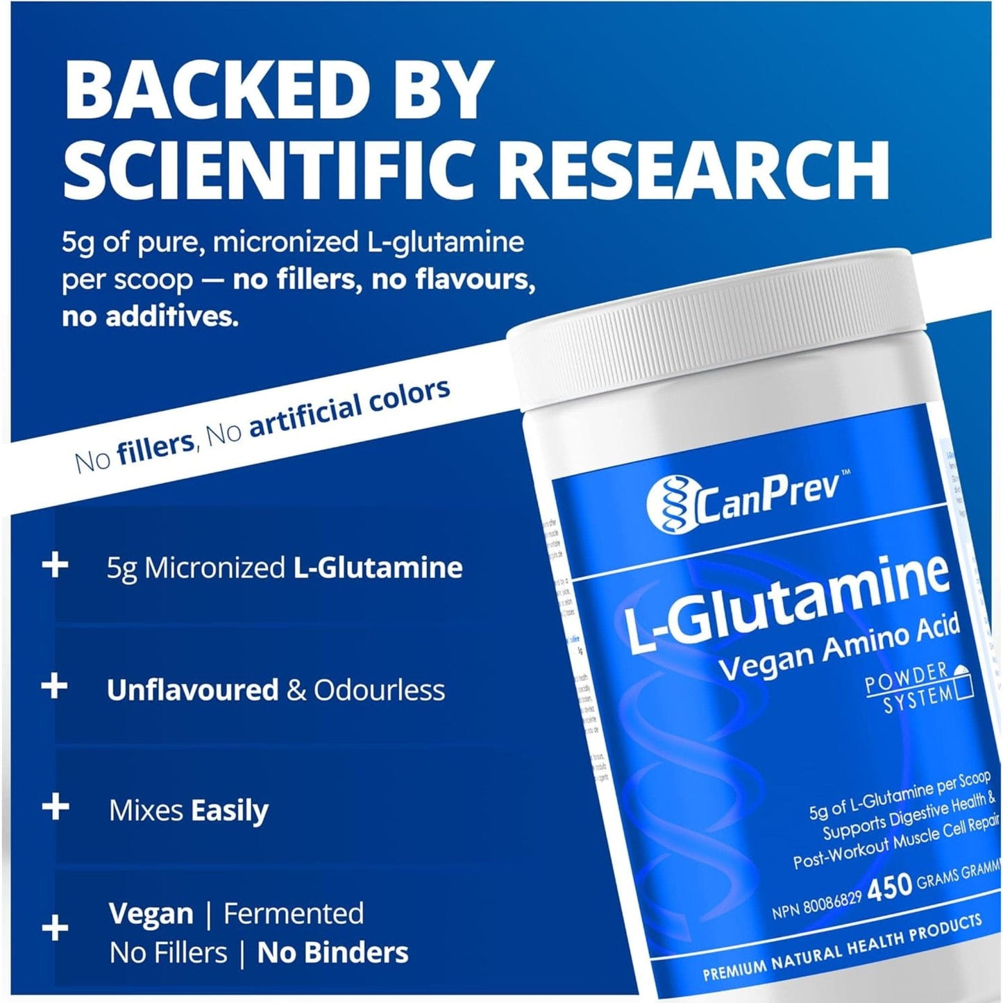 Unflavoured, 450g | CanPrev L-Glutamine Vegan Amino Acid Powder