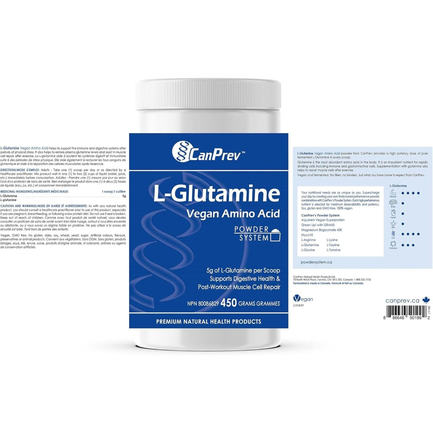 Unflavoured, 450g | CanPrev L-Glutamine Vegan Amino Acid Powder