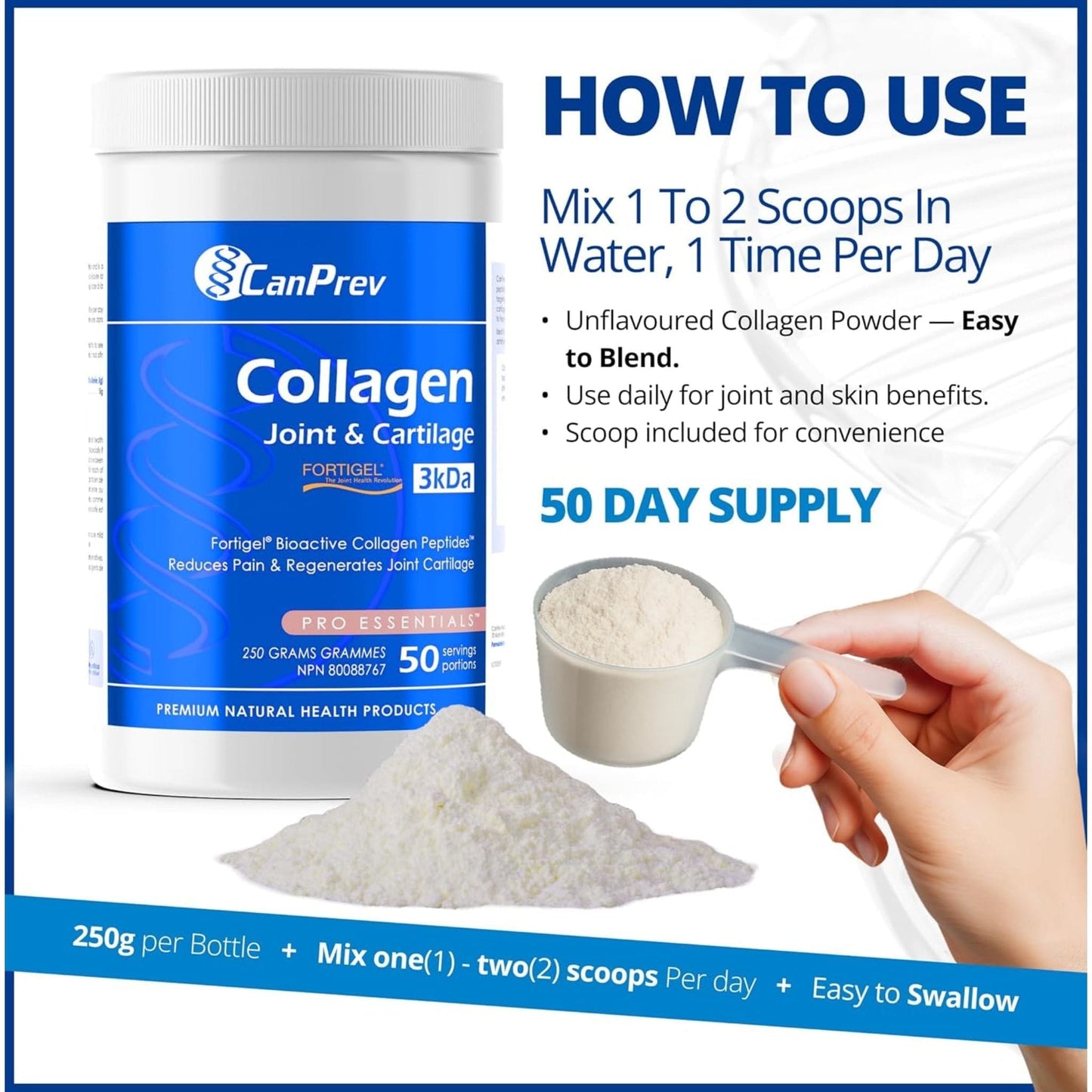 Unflavoured, 250g | CanPrev Collagen Joint & Cartilage Powder