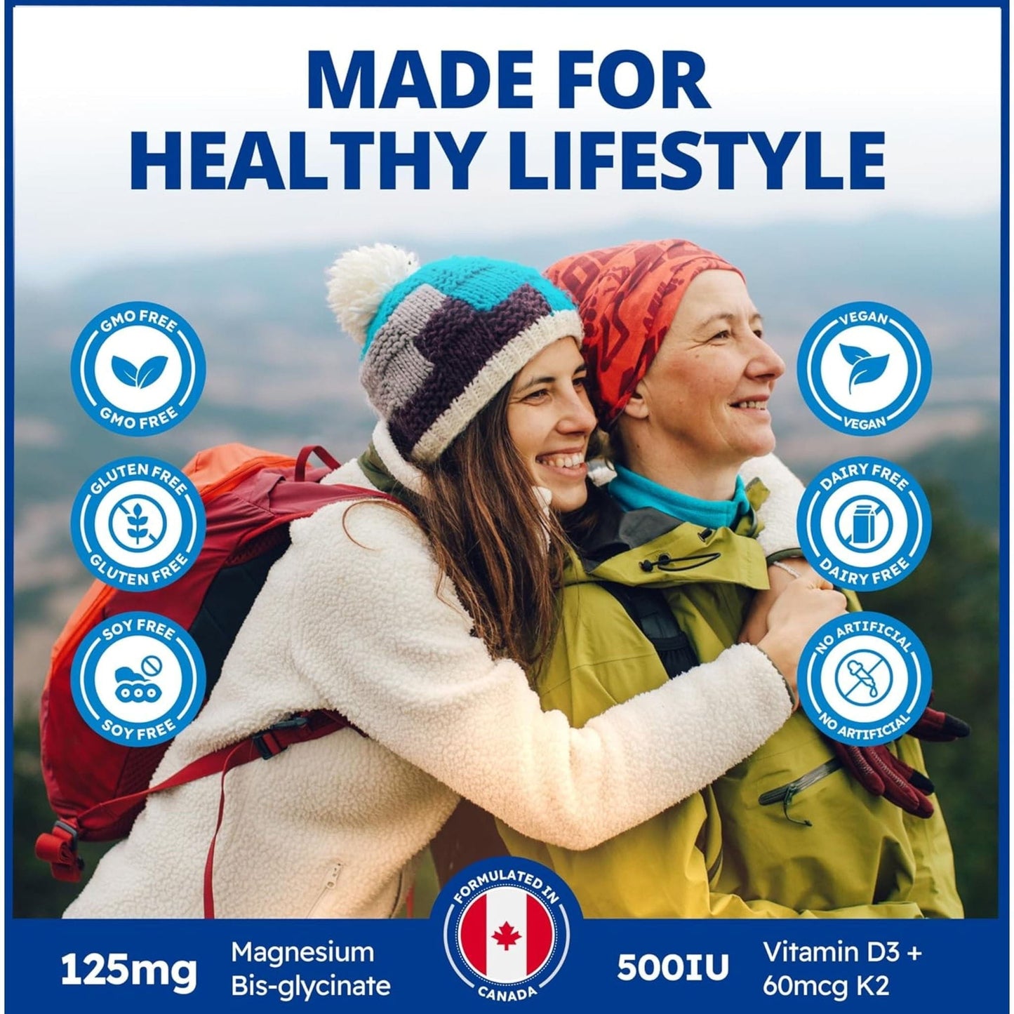 90 Vegetable Capsules | CanPrev Magnesium, Vegan D3 & K2 for Bones