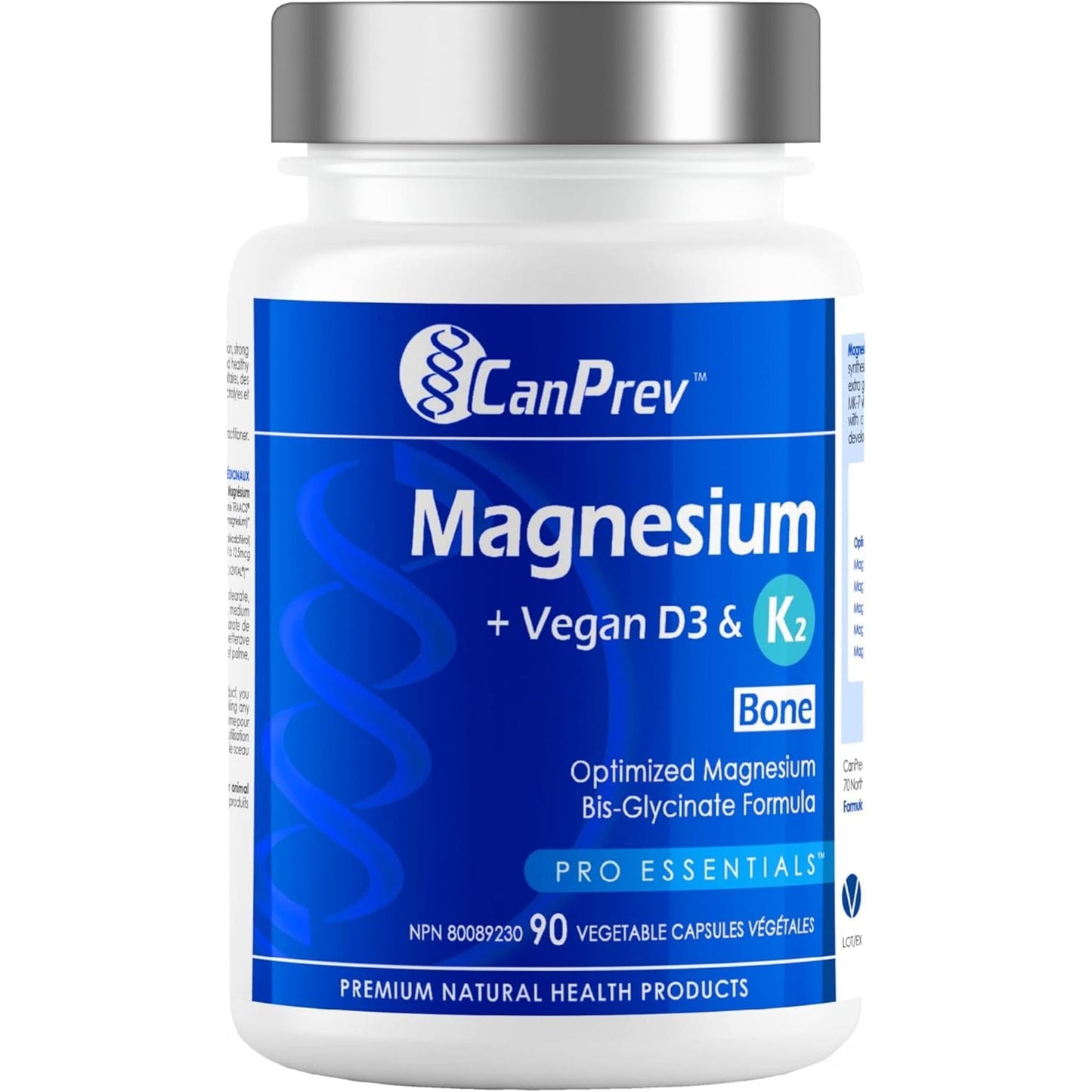 90 Vegetable Capsules | CanPrev Magnesium, Vegan D3 & K2 for Bones