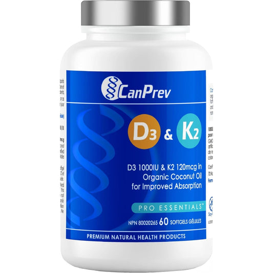 60 Vegetable Capsules | CanPrev D3 + K2 Softgels in Organic Coconut Oil