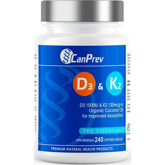 240 Vegetable Capsules | CanPrev D3 + K2 Softgels in Organic Coconut Oil