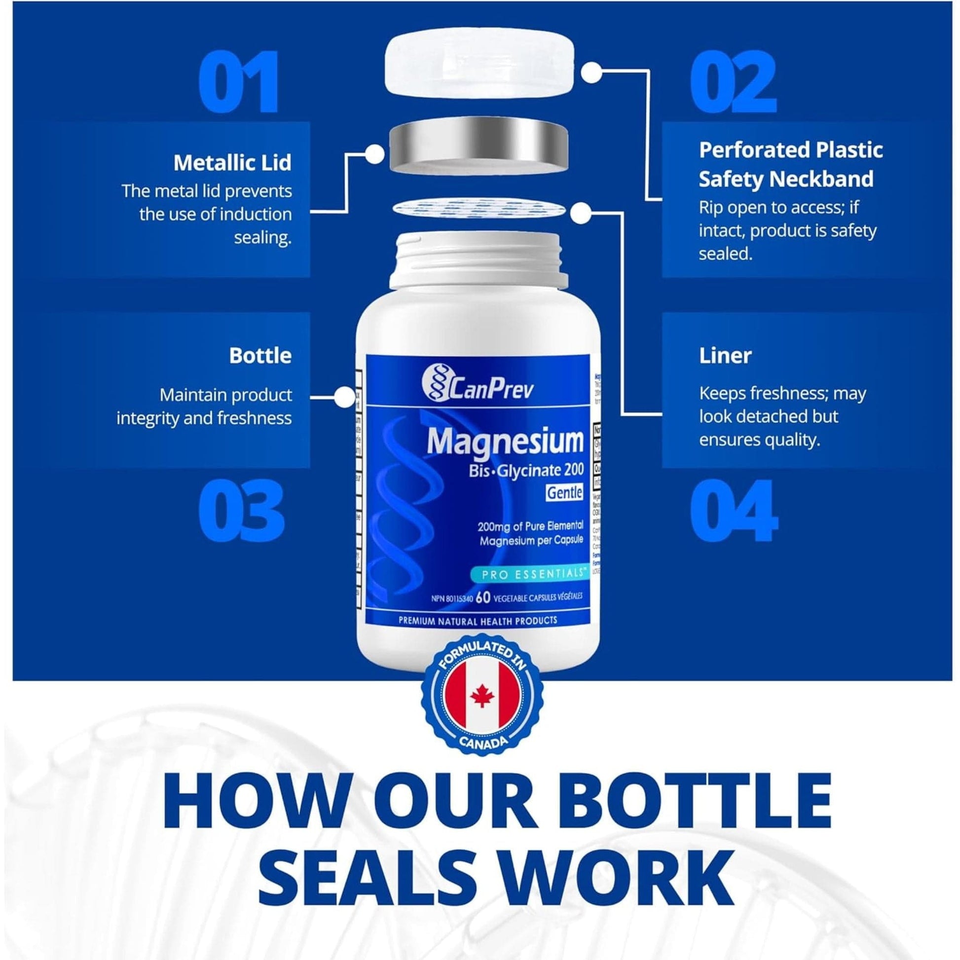60 Vegetable Capsules | CanPrev Magnesium Bisglycinate 200mg Gentle
