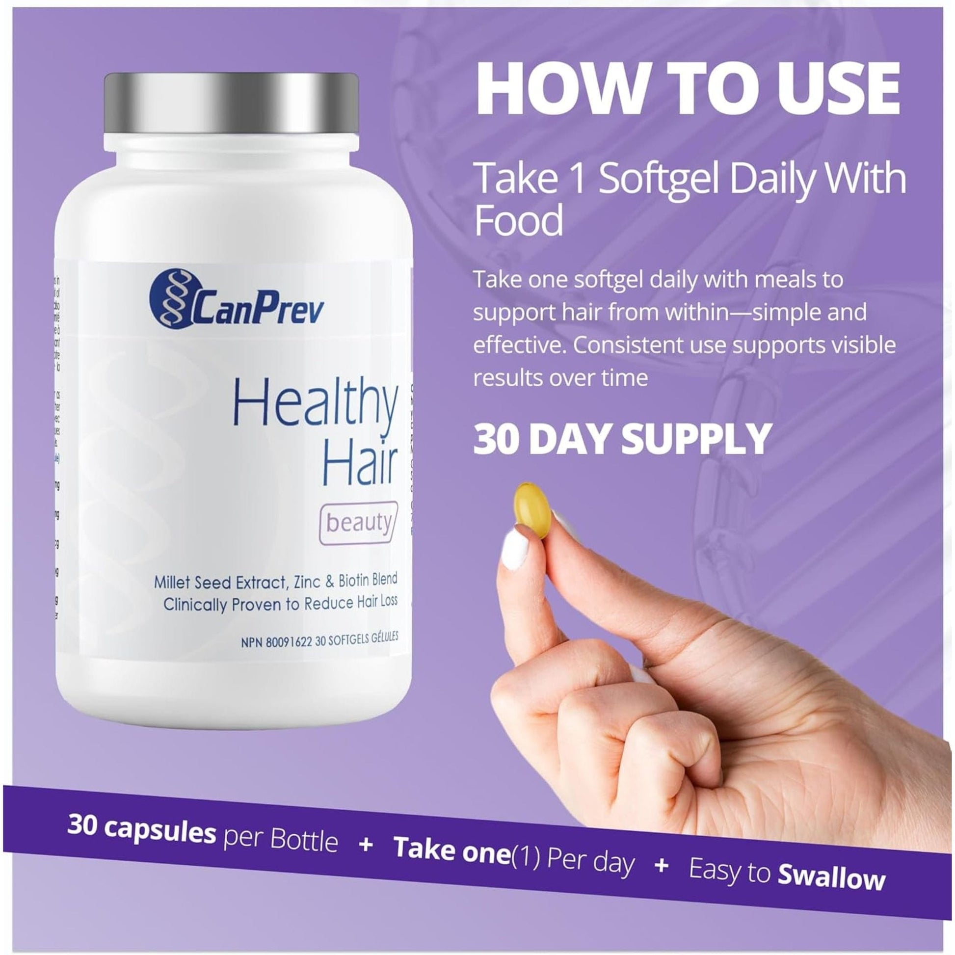 30 Softgels | CanPrev Healthy Hair (Proven to reduce hair loss)