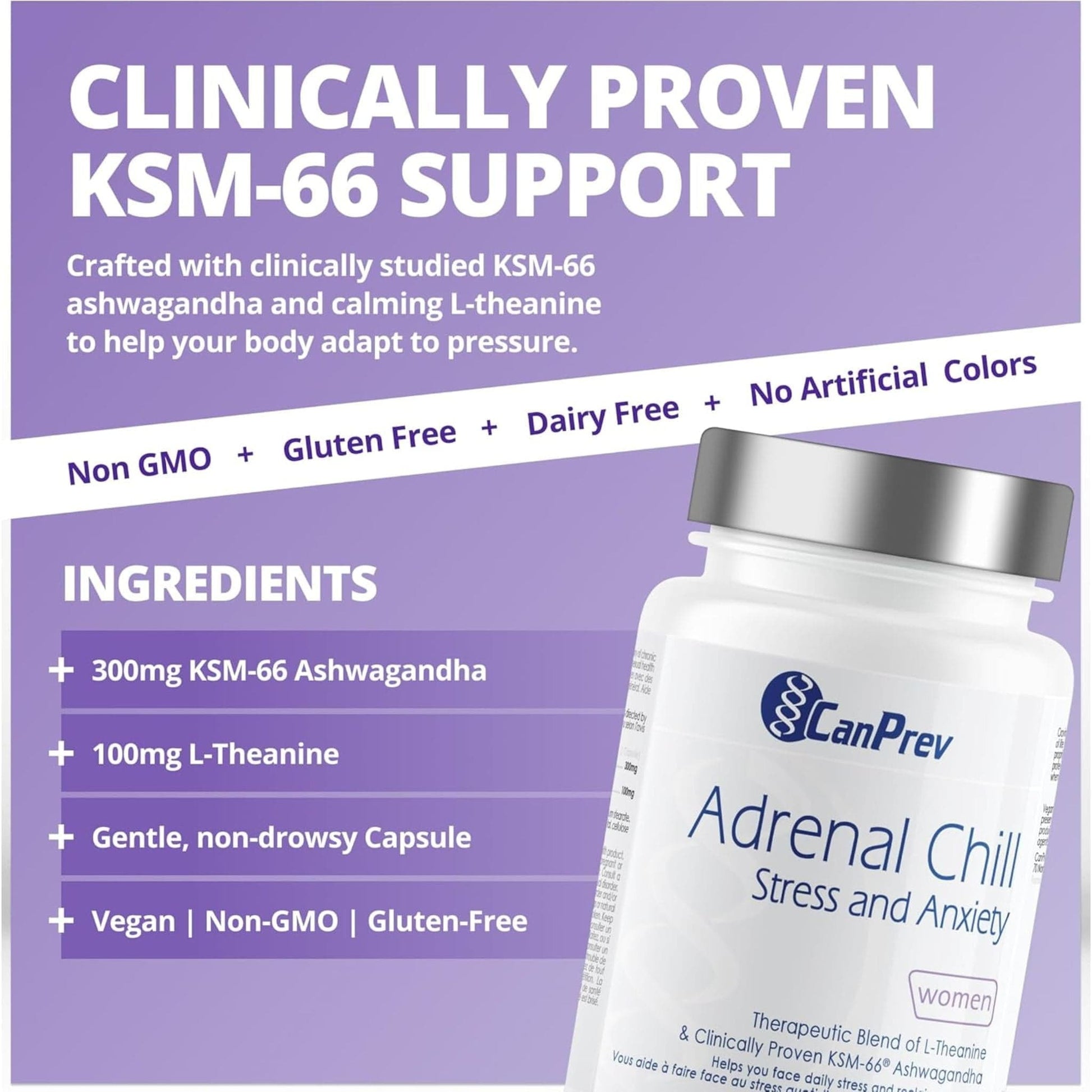90 Vegetable Capsules | CanPrev Adrenal Chill for Women