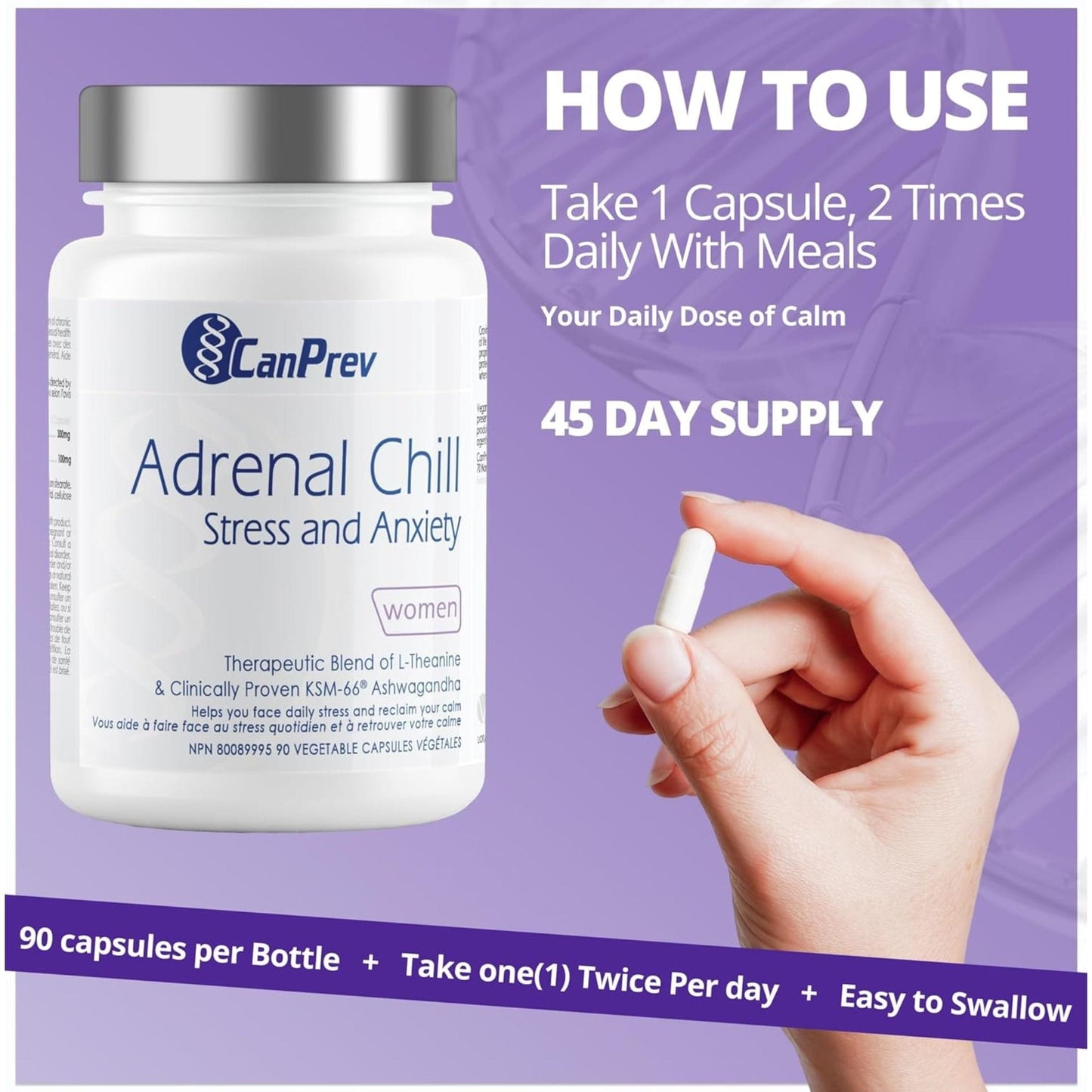 90 Vegetable Capsules | CanPrev Adrenal Chill for Women