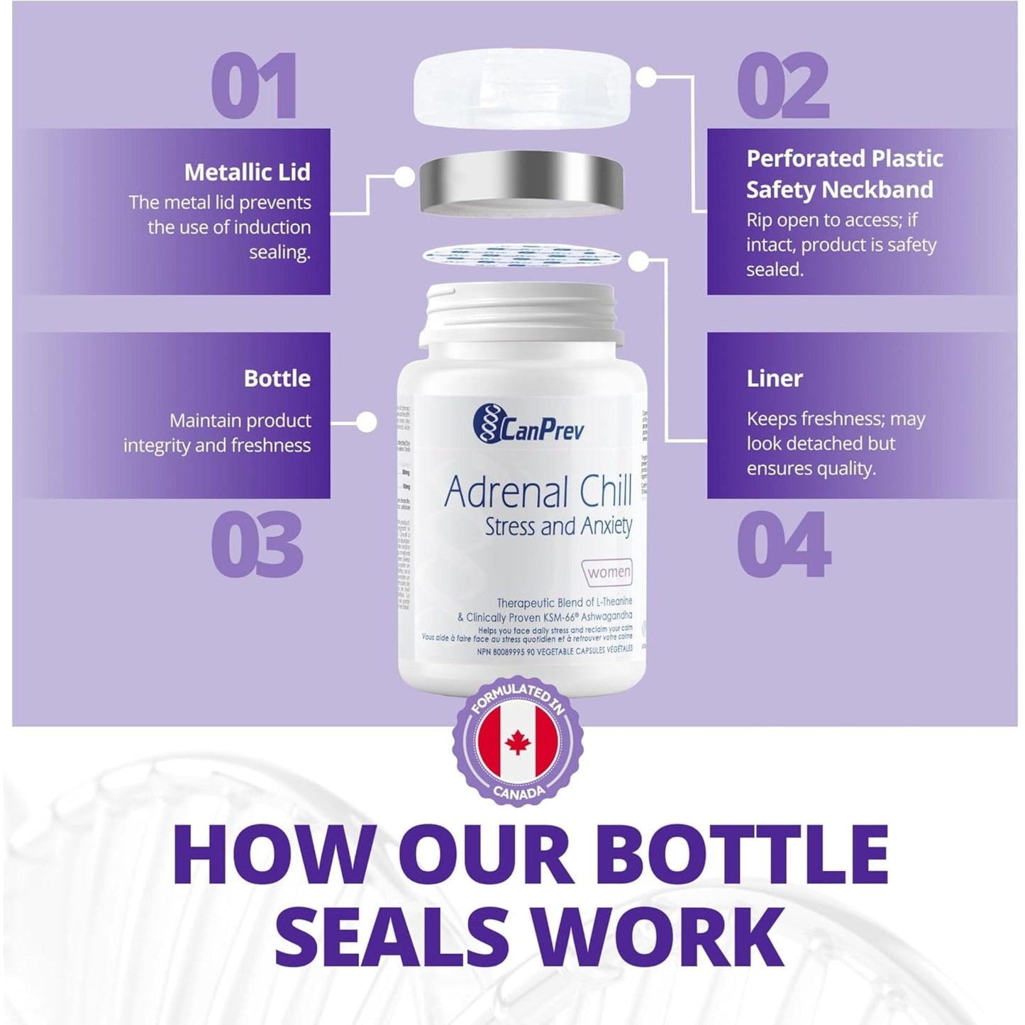90 Vegetable Capsules | CanPrev Adrenal Chill for Women