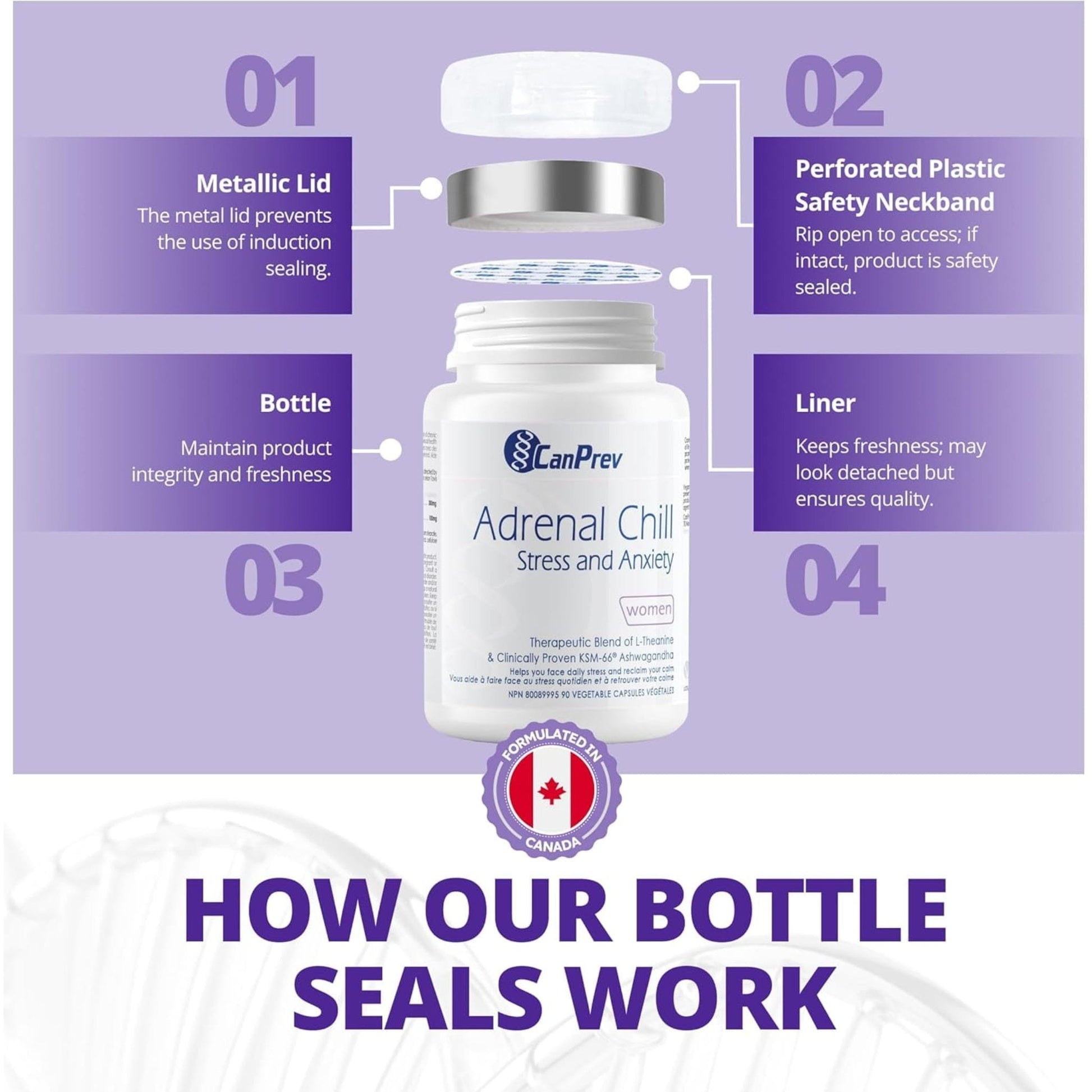 90 Vegetable Capsules | CanPrev Adrenal Chill for Women