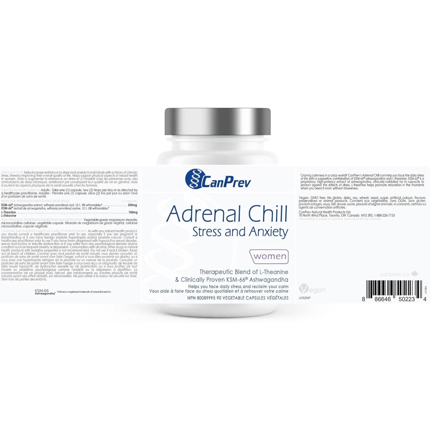 90 Vegetable Capsules | CanPrev Adrenal Chill for Women