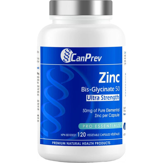 120 Vegetable Capsules | CanPrev Zinc Bis-Glycinate 50mg Ultra Strength