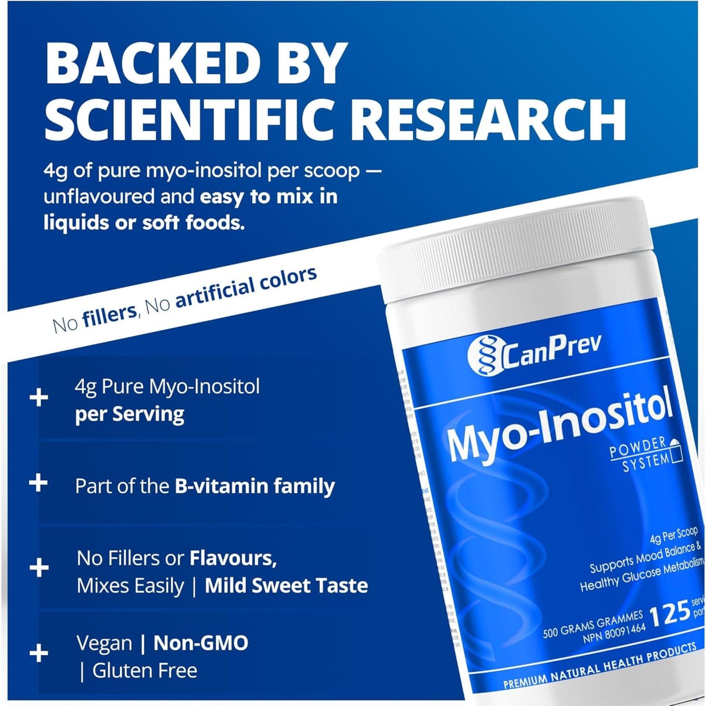 Unflavoured, 500g | CanPrev Myo-Inositol Powder