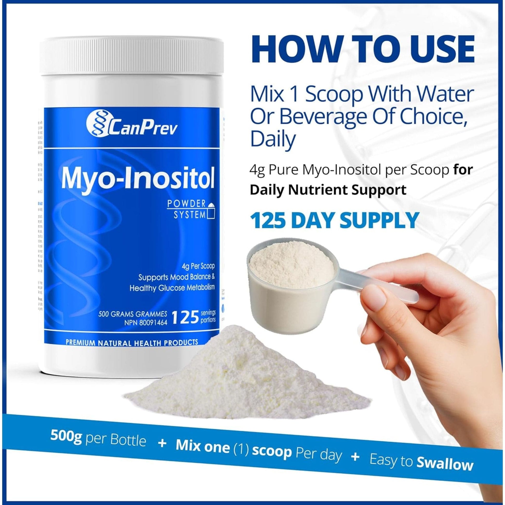 Unflavoured, 500g | CanPrev Myo-Inositol Powder