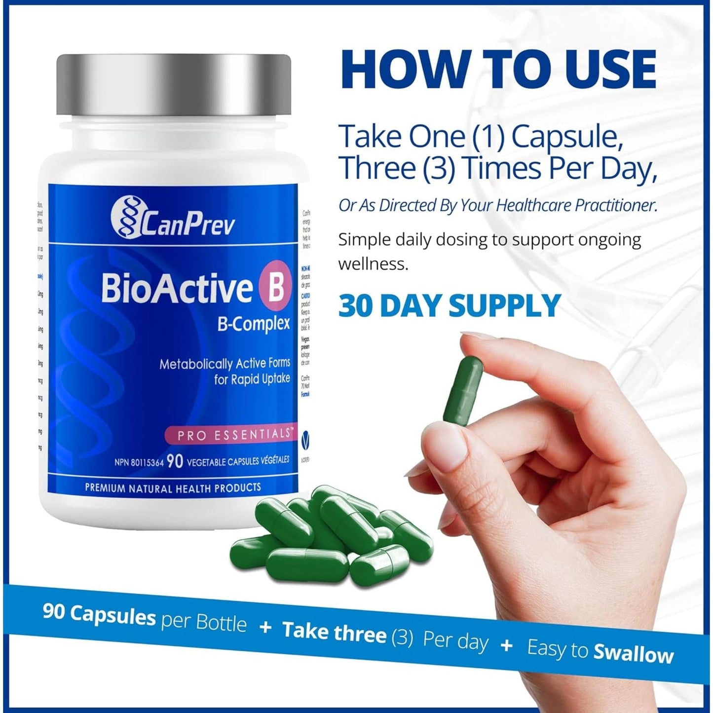 90 Vegetable Capsules | CanPrev BioActive B Complex