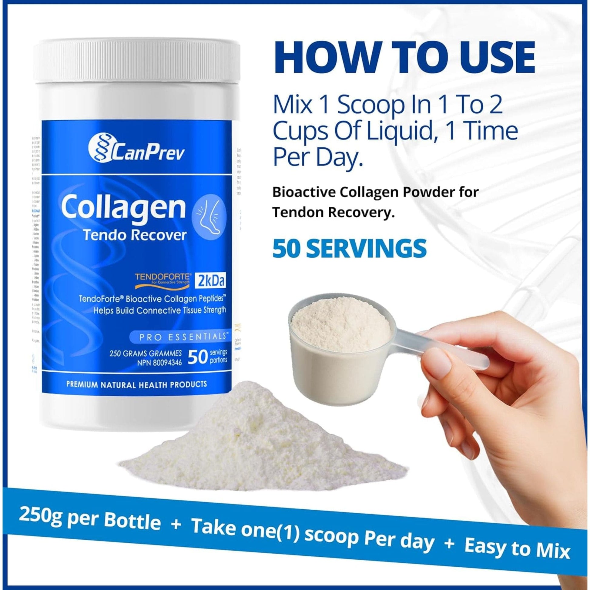 Unflavoured, 250g | CanPrev Collagen Tendo Recover Powder