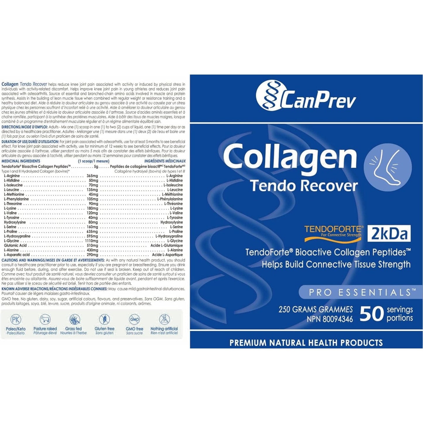 Unflavoured, 250g | CanPrev Collagen Tendo Recover Powder