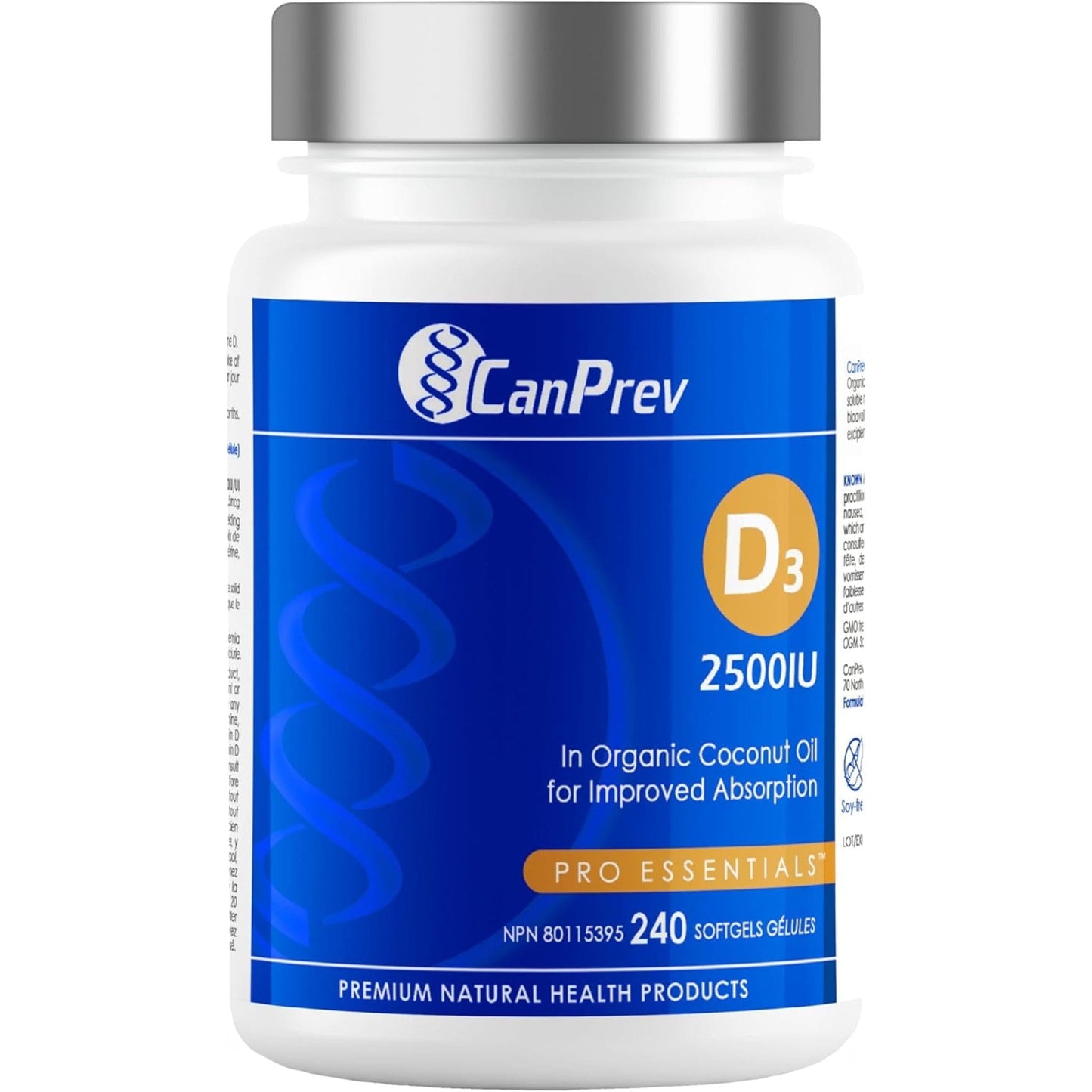 240 Softgels | CanPrev Vitamin D3 2500IU Softgels in a MCT Oil Base